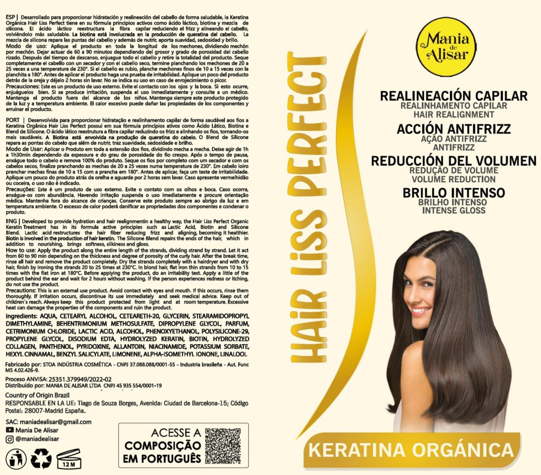Mania de Alisar Brazilian Straightening Kit Organic Keratin Straightening Progressive Brazilian Straightening Kit Includes Shampoo and Keratin (kit 100 ml / 3,38 fl.oz)