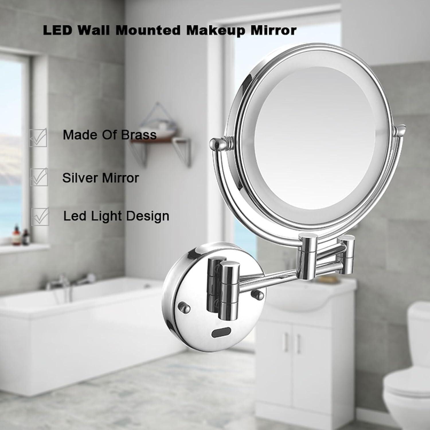 PROHEL Lighted Makeup Mirror Wall Mounted, Cosmetic Mirror with Magnification, Double Sided Vanity Mirror with Led Lights, 360 Swivel Bathroom Shaving Mirror Extend and Fold (Color : Bronze, Size : Plug 5