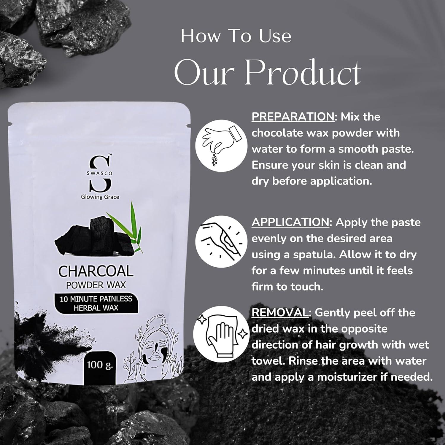 Generic Face and Body Herbal Organic Wax Powder for Hair Removal 100g | 10 Minutes Painless Face and Body Hair Removal Powder for Women and Men | Wax Powder Chemical-Free (CHARCOAL)