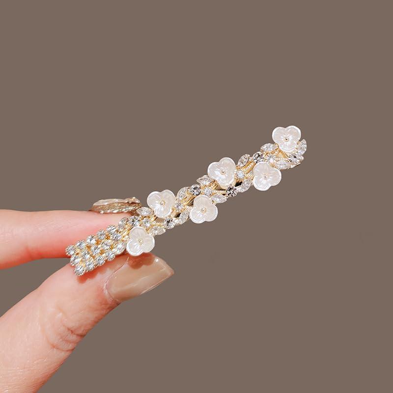 vhjgujtuy Generic Delicate rhine-diamond flower hairpin Side clip Forehead broken bangs Clip Sweet maiden duck beak clip hairpin hair accessories, Gold