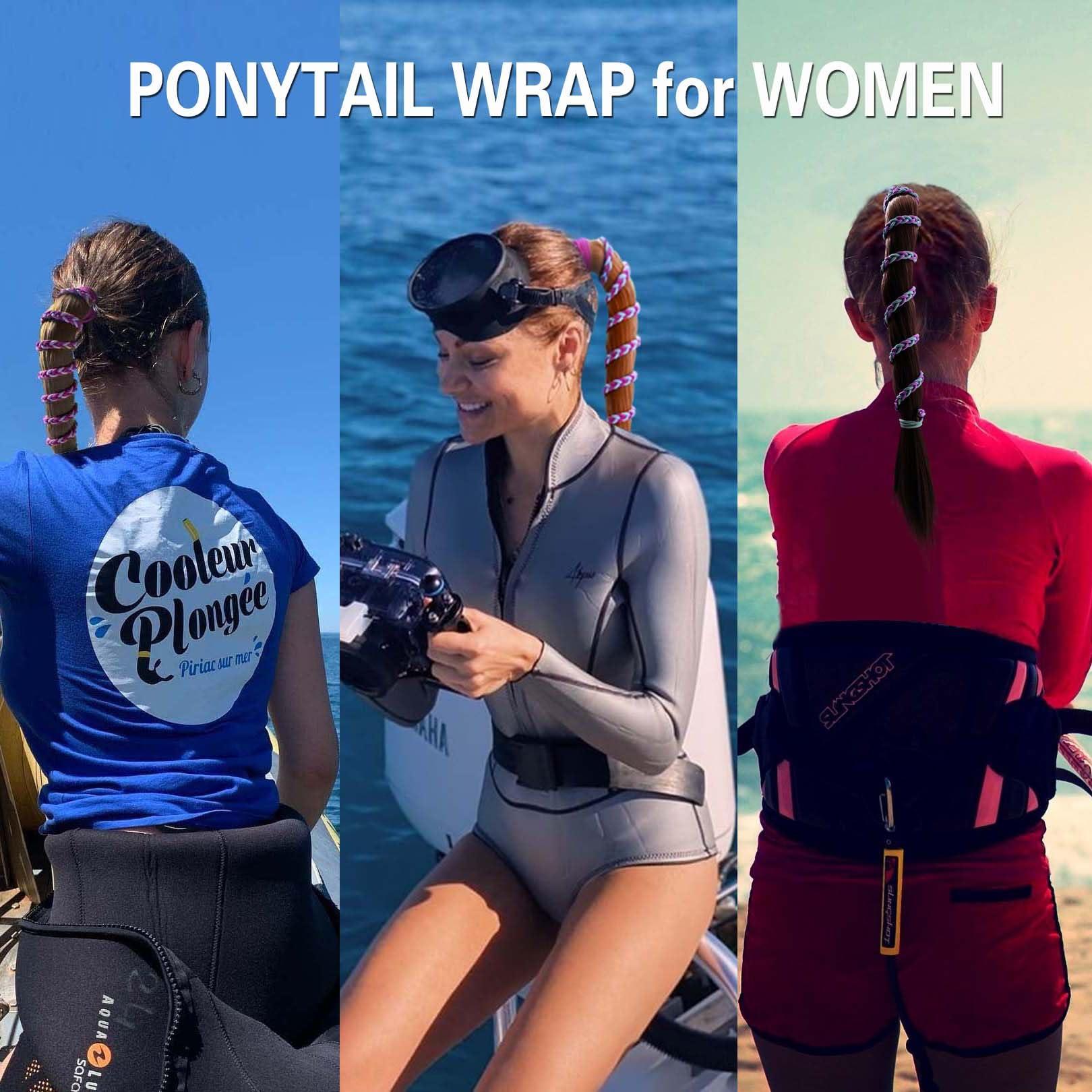 SISYOUP 3 Packs 16\" Ponytail Holders for Short Thin Fine Hair, Elastic Swimming Hair Ties No Damage for Women Girls Workout Hair Band for women\'s Hair Strong Stretchy Pony Tail Wrap Hair Tie for Beach Surf