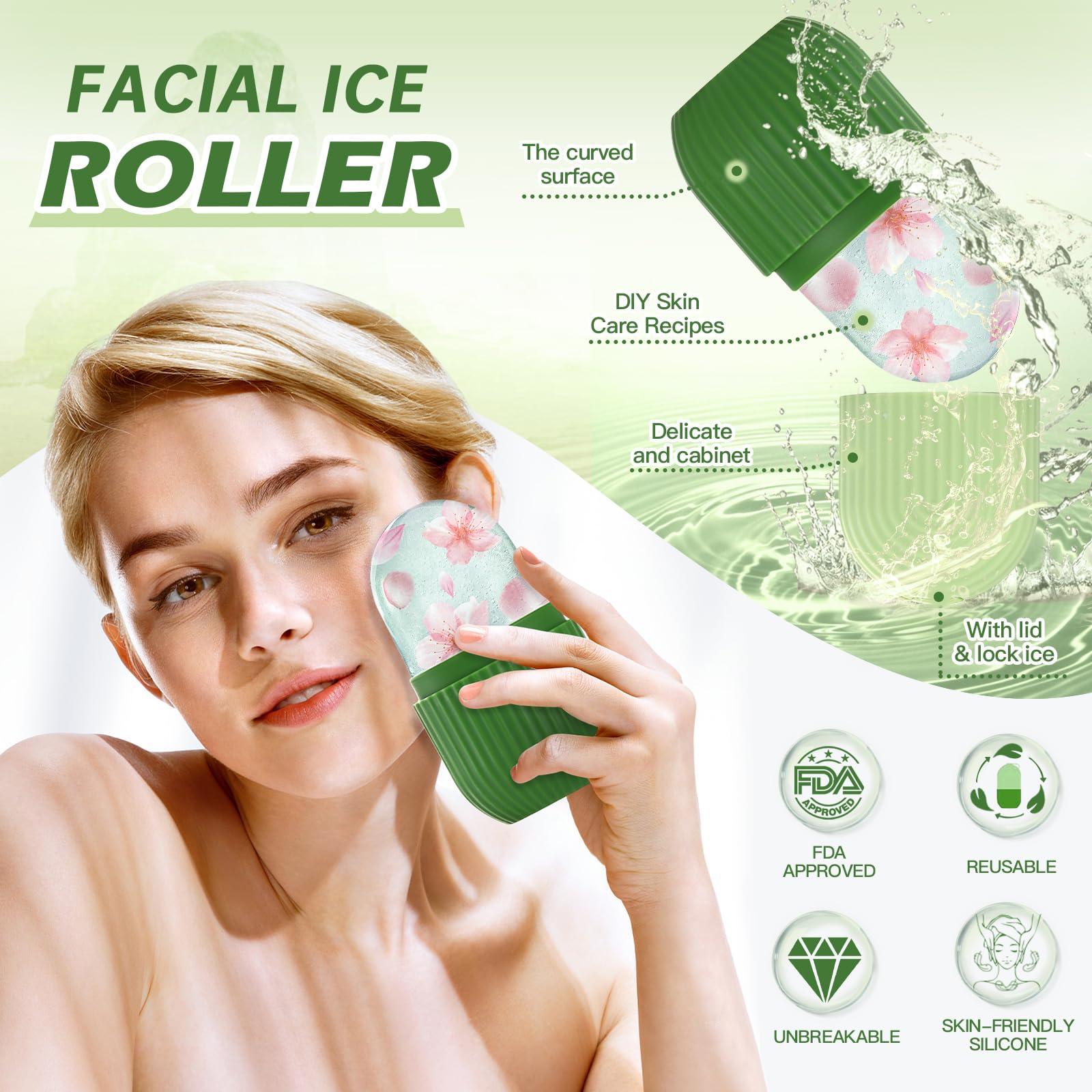 IMEASY IMEASY Ice Roller for Face and Eye, Ice Face Roller,Facial Beauty Ice Roller Skin Care Tools, Ice Facial Cube, Gua Sha Face Massage, Silicone Ice Mold for Face Beauty (Green)