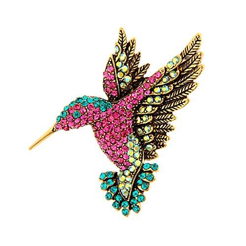Baoblaze Baoblaze Antique Gold Tone Bird Hummingbird Multi Color Austrian Crystal Pin Brooch