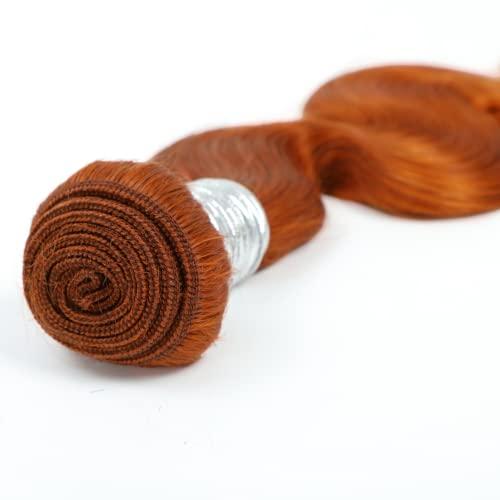 ALHER ALHER Ginger Bundles Human Hair Body Wave Ginger Bundles 350 Bundles Human Hair Sew In Weave Wavy 3 Bundles for Black Women 10A 100% Brazilian Remy Hair Soft Thick Copper Orange Color 10 12 14 Inch