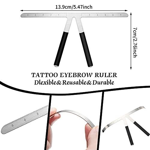 Frienda 2 Pieces Tattoo Eyebrow Ruler 3-Point Positioning Ruler Eyebrow Golden Ratio Caliper Microblading Ruler Brow Caliper Measuring Tool Plastic Eyebrow Caliper for Student (Silver)