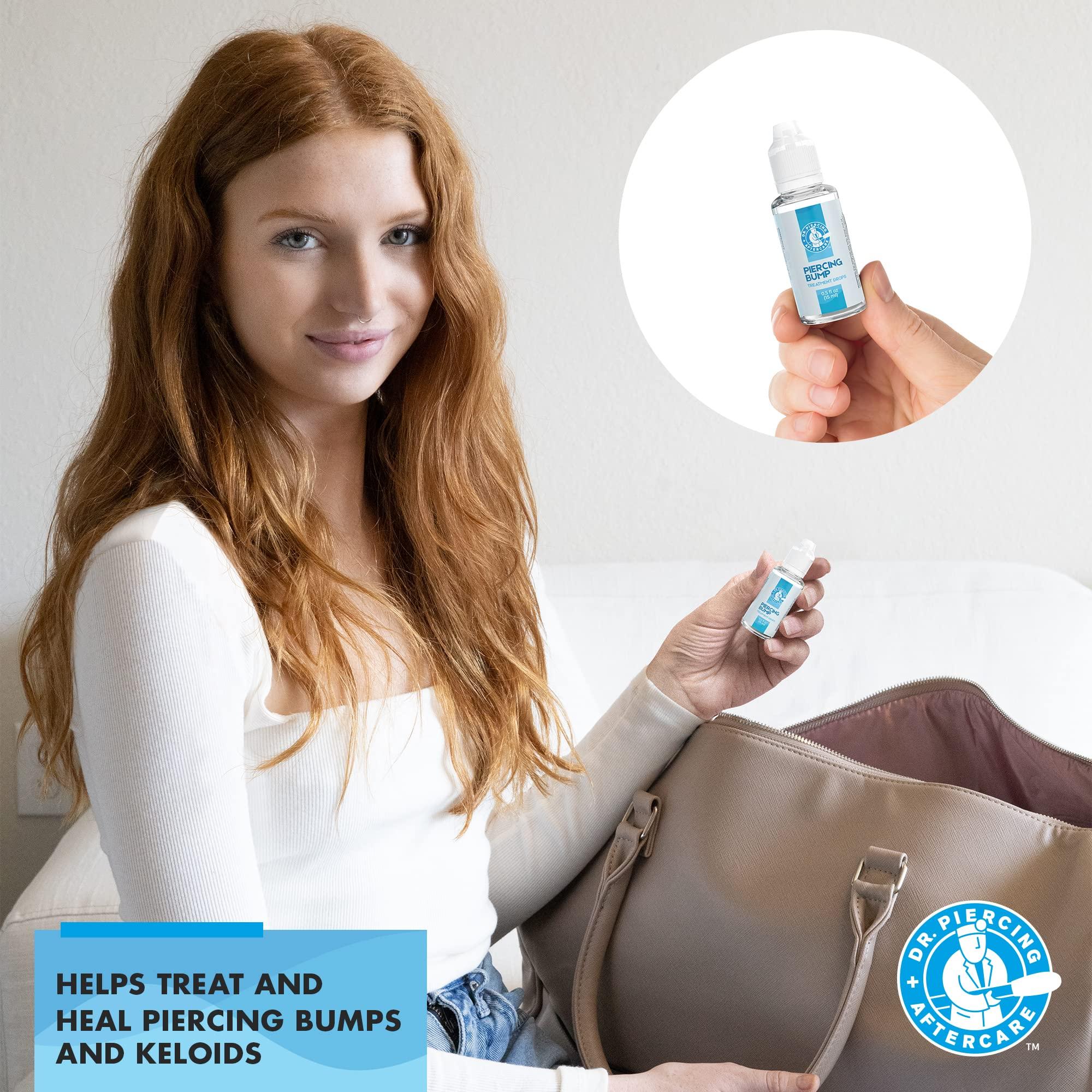 DR. PIERCING AFTERCARE Dr. Piercing Aftercare Keloid Drops Non-Greasy Saline Solution for Keloid Bump Removal for Piercings - Reduce Appearance of Nose Piercing Bump, Nose Ear Lip Belly (15 mL)