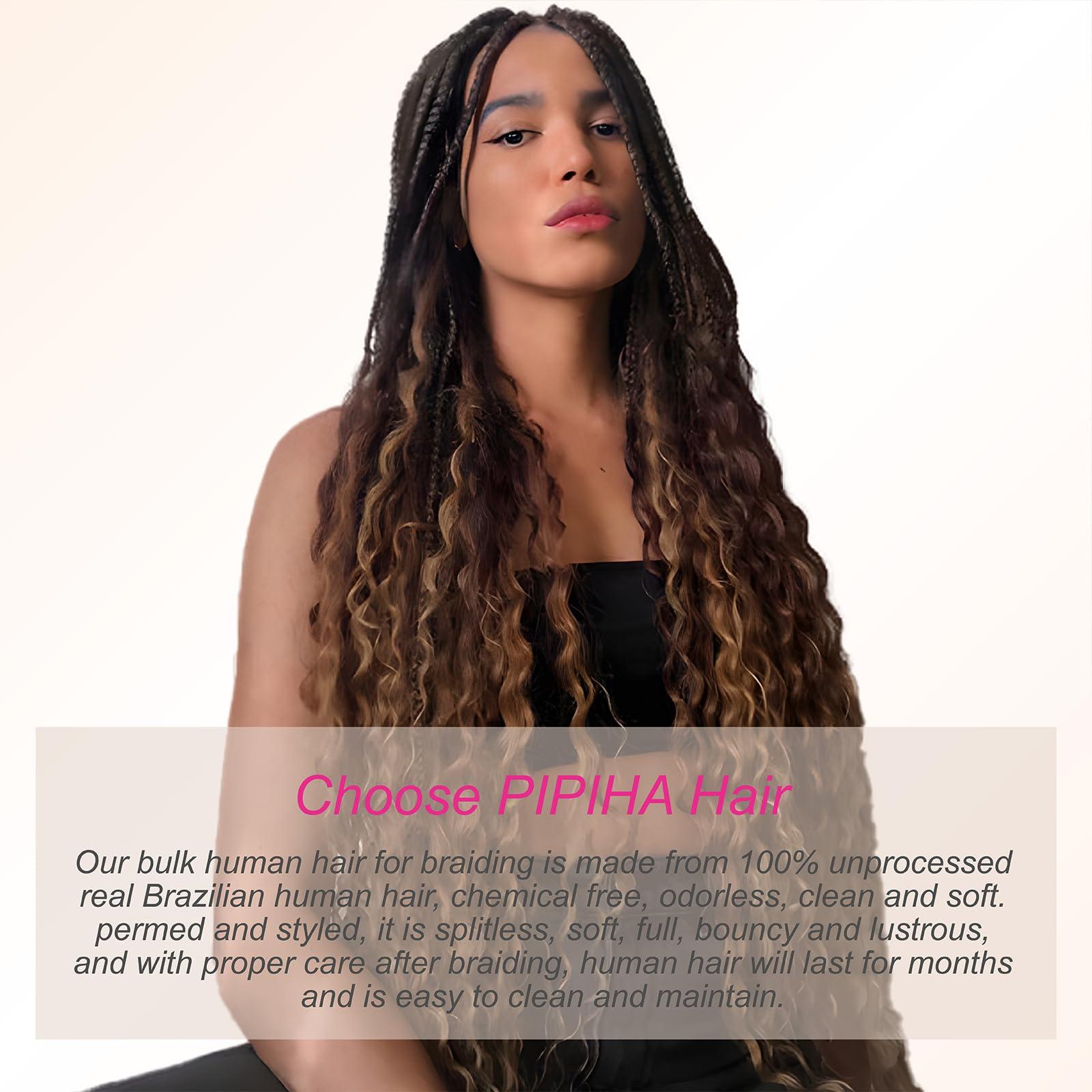 PiPiHA Boho Braids Human Hair Knotless Human Braiding Hair 14 Inch 4/27 Ombre Water Wave Bulk Human Hair for Braiding Wet and Wavy No Weft 2 Bundles Human Hair Extensions (4/27# 14 Inch)