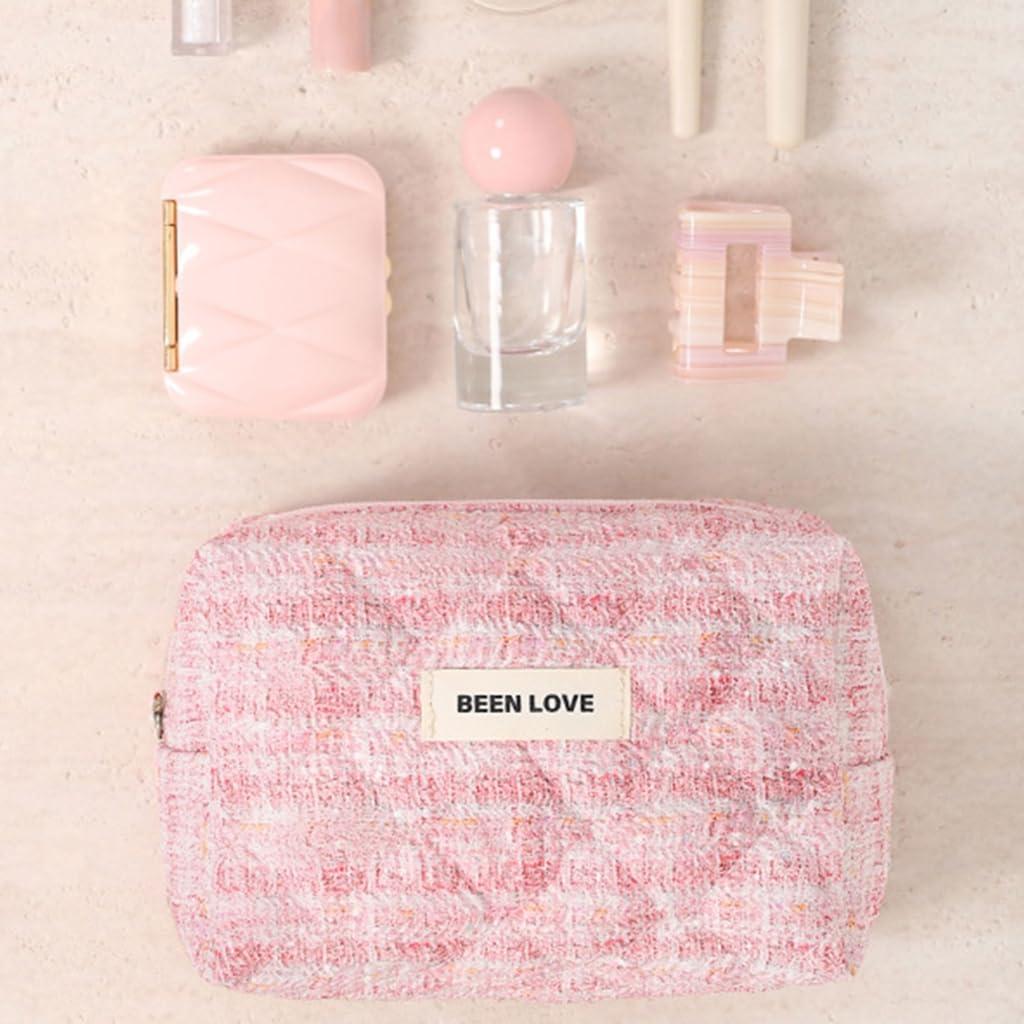 Sxett Sxett Quilted Cosmetic Bag Large Capacity Makeup Bag Portable Makeup Pouches Wash Bag Aesthetic Toiletry Bag for Women Girls
