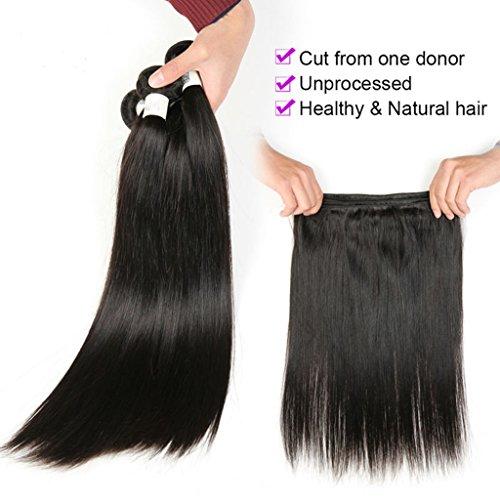 YanT Hair YanT HAIR 8A Grade Peruvian Virgin Hair Straight Human Hair Weave 3 Bundles 20 Inches with 1 Piece 20 Inches Middle Part Lace Closure Natural Color Pack of 4