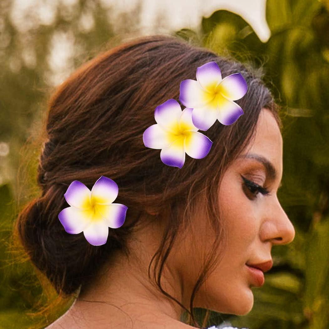JEWEKY Jeweky Hawaiian Hair Clip Plumeria Hairclip 3pcs Beach Flower Hair Accessory for Women and Girls (Purple)