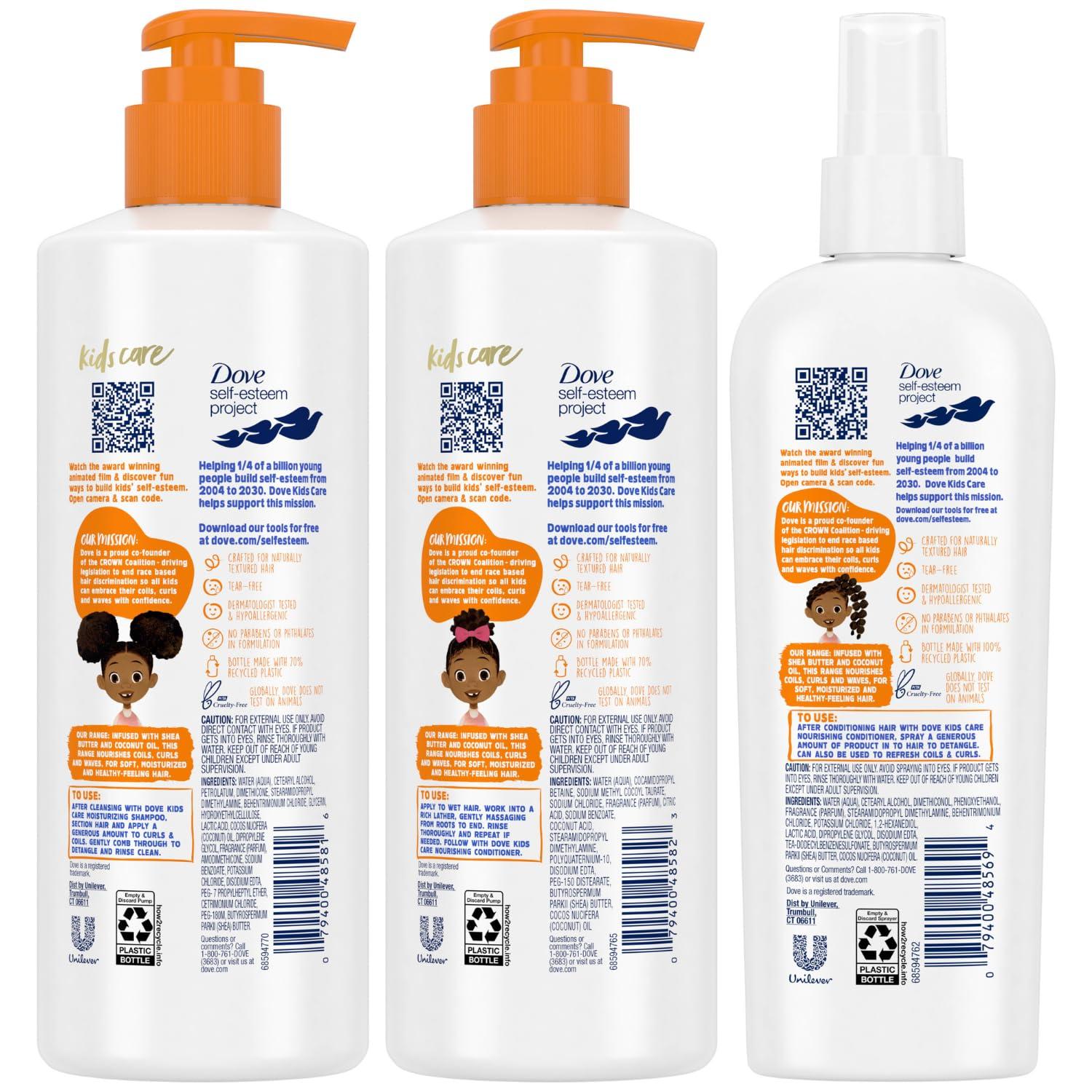Dove Dove Shampoo and Conditioner Set + Detangler Spray for Kids - Kids Hair Love Collection, Shampoo and Conditioner, Curly and Wavy Hair Products (3 Piece Set)