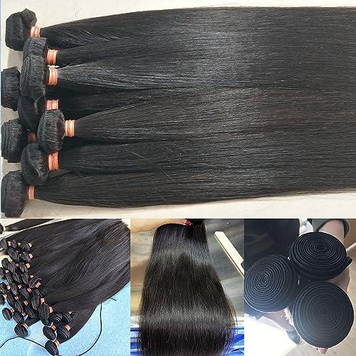 Topnormantic Topnormantic Straight Bundles with Frontal Human Hair (14 16 18+14) 12A Grade Brazilian Human Hair 3 Hair Bundles with 13x4 Lace Frontal Free Part 100% Unprocessed Virgin Hair Straight Weave