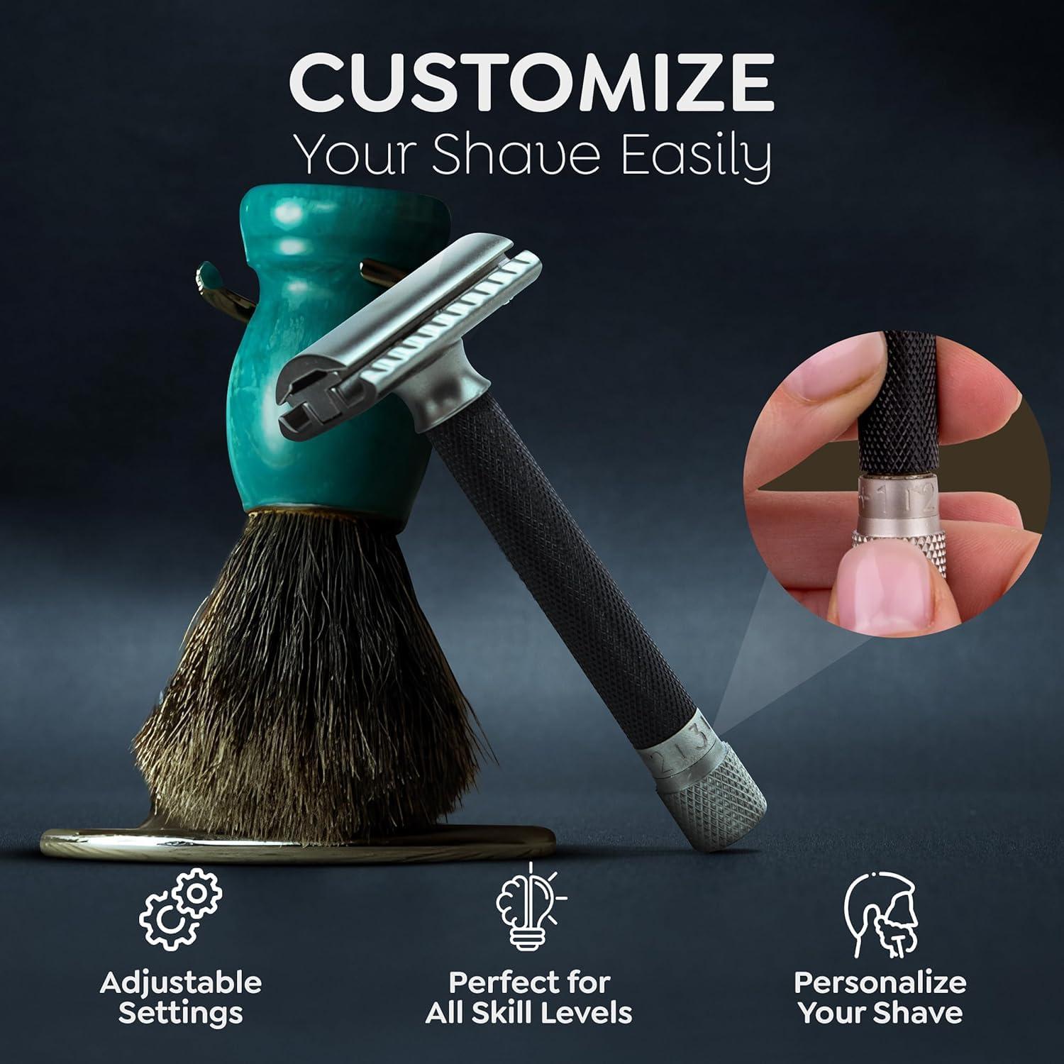 Parker Safety Razor The Parker Variant Adjustable Double Edge Safety Razor, Customize your Shave with a Turn of the Dial from Mild to Aggressive - 5 Blades Included (GRAPHITE GRAY)