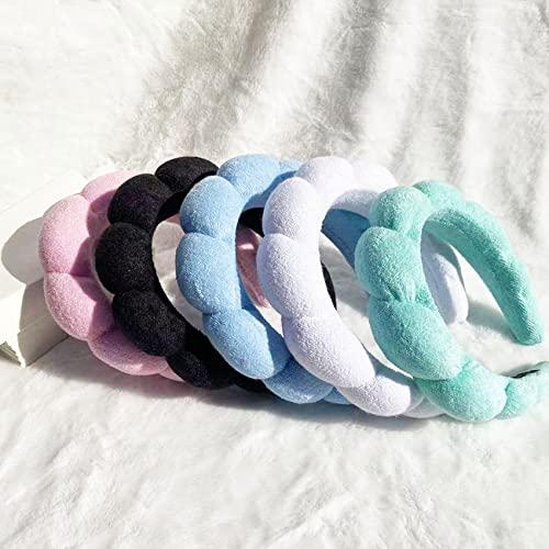 VANYCIG Mimi and Co Spa Headband for Women, Sponge Spa Headband for Washing Face, Makeup Headband Skincare Headband Puffy Spa Headband, Terry Towel Cloth Fabric Head Band for Skincare, Makeup Removal (White)