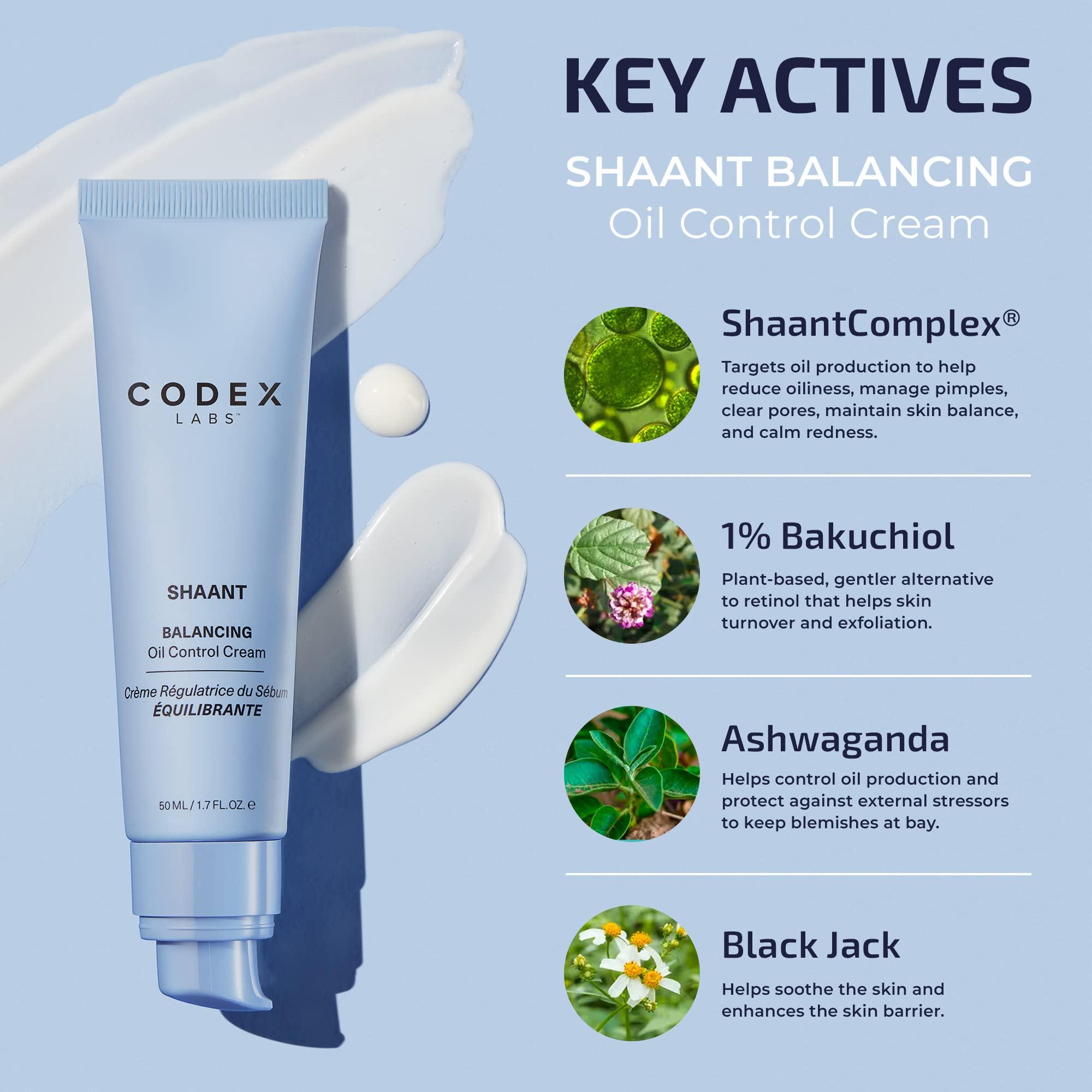 Codex Beauty Codex Labs Shaant Balancing Face Cream - Plant Retinol Alternative & Oil Control - For Acne Prone Skin, All Skin Types - With 1% Bakuchiol, Ashwagandha - Cruelty-Free, Vegan Skincare (50ml)