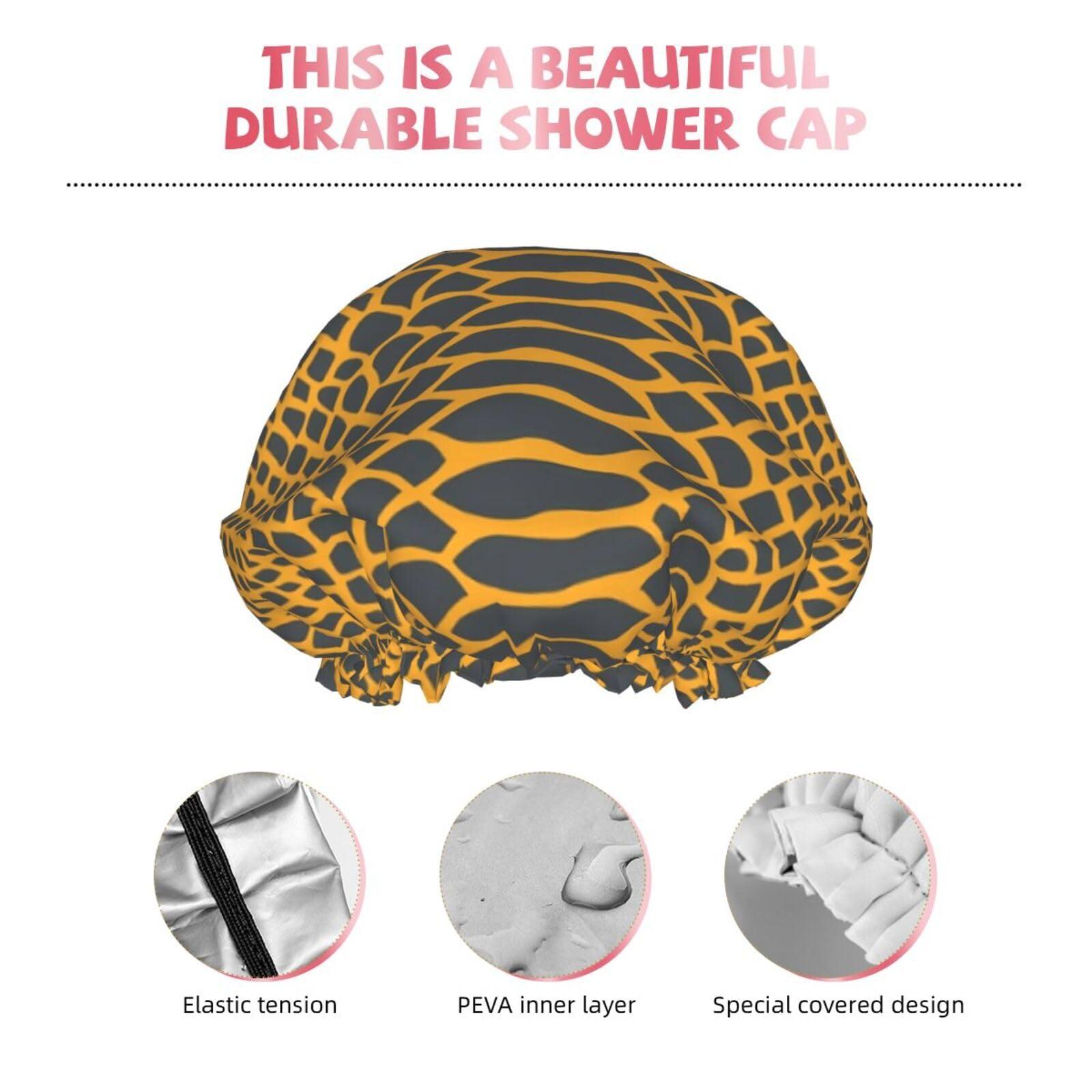 Yssammns Yssammns Shower Caps, Stylish Mellow Yellow Snake Skin Pattern Double Layers Bath Hat for Women reusable shower cap for Hair Care