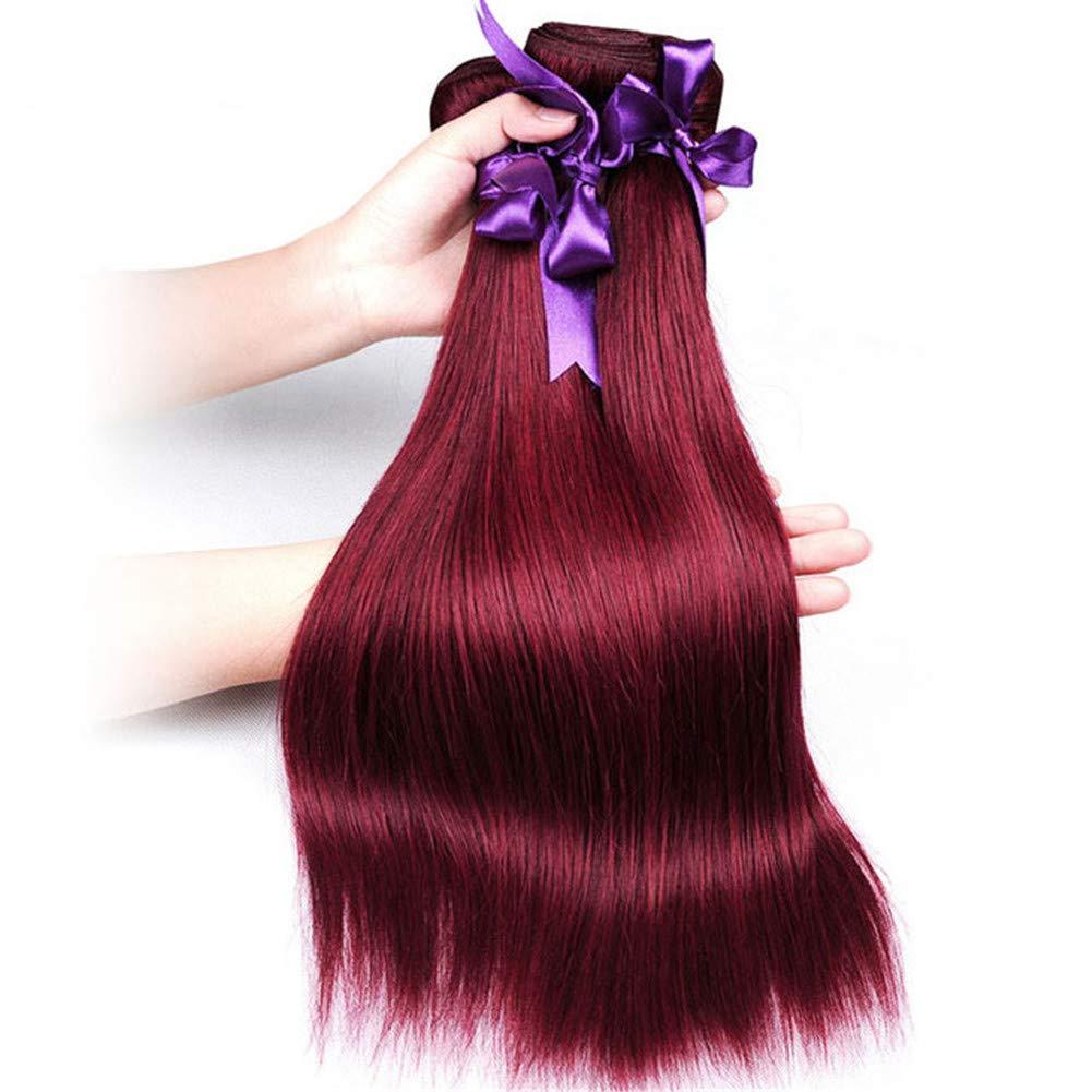 USHUIUS 99J Burgundy Hair Bundles With Closure Human Hair, Wine Red Straight Human Hair Bundles With 4x4 Lace Closure Brazilian Weave Hair Extensions 3 Bundles with Closure (14 16 18+12)