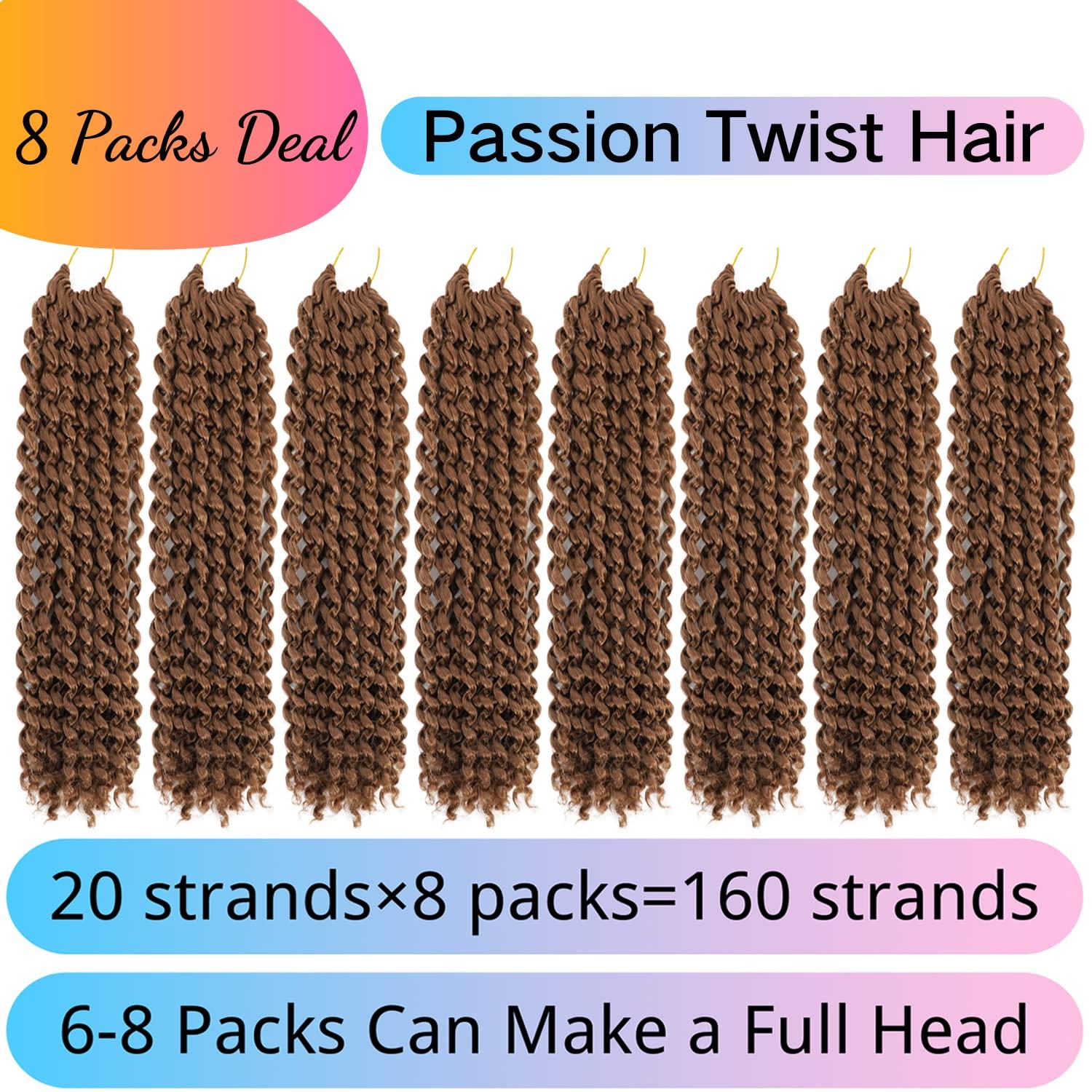 Ceajae Long Passion Twist Hair 18 Inch Water Wave Crochet Hair for Black Women Passion Twist Crochet Hair for Butterfly Locs 8 Pack Curly Crochet Passion Twist Braiding Hair Extensions 30# Caramel Brown