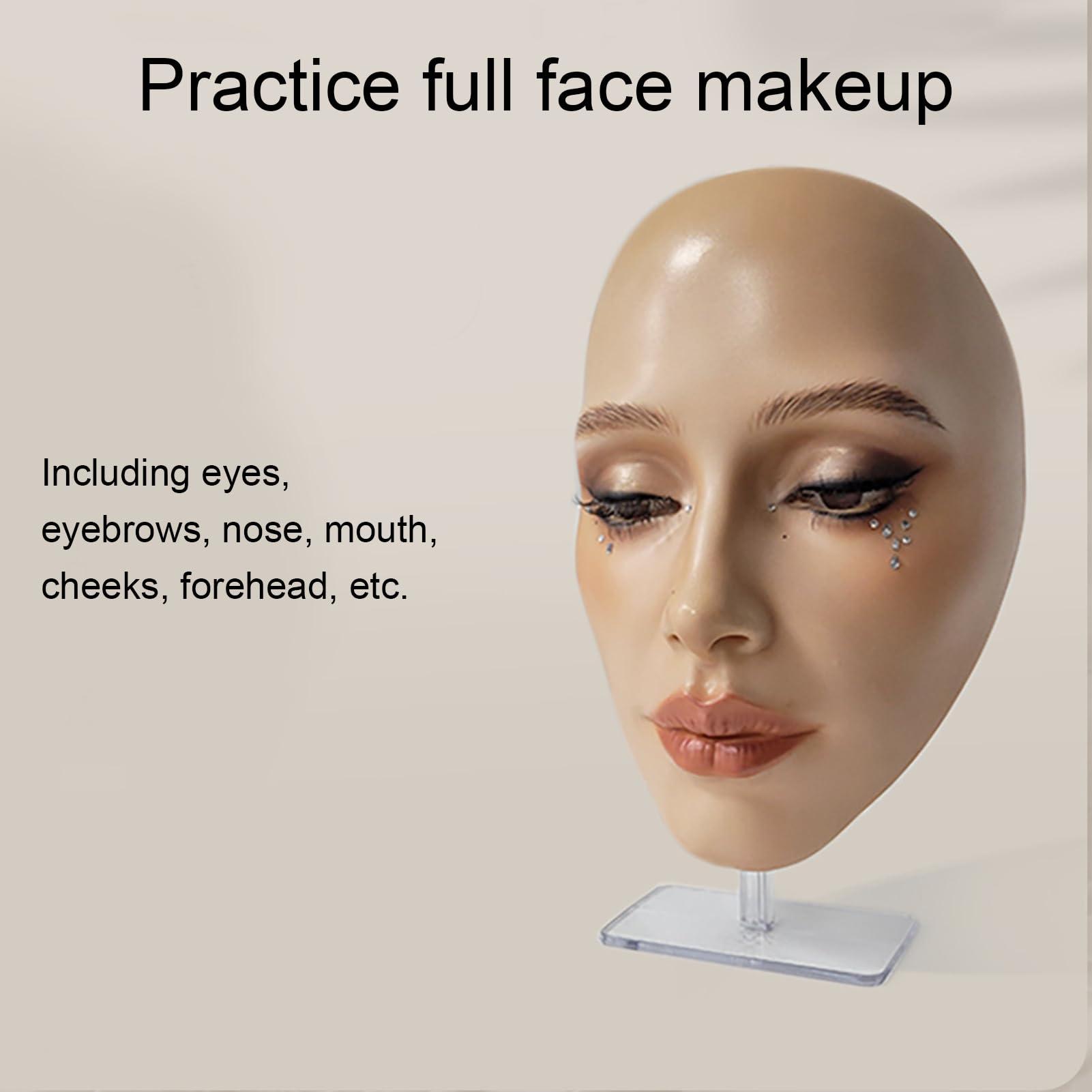 Generic Generic 2 Set Makeup Practice Face 5D Silicone Full Face Makeup Mannequin Face with Stand for Emerging Makeup Artist (Yellow Wheat Face)