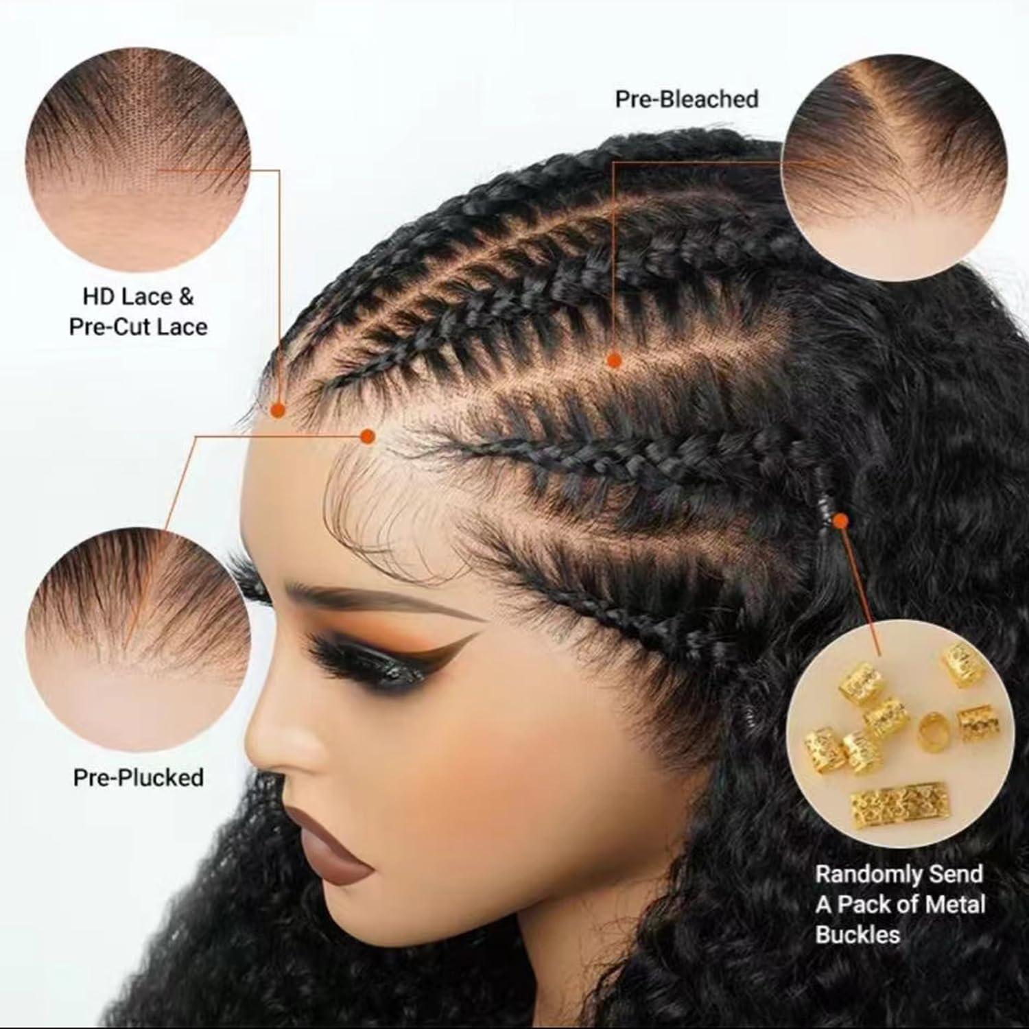 Cfaimity 30inch Lace Front Wigs Human Hair Curly Wigs Pre Plucked 200% Density 13X6 HD Transparent Lace Frontal Braided Human Hair Wig Brazilian Deep Wave Lace Front Wigs Human Hair with Baby Hair