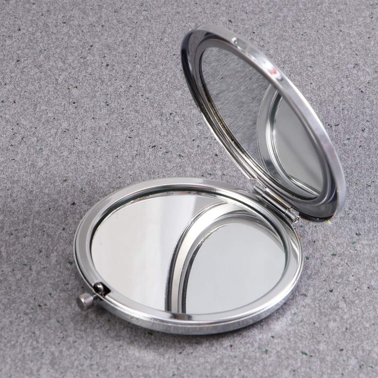 LALAFINA LALAFINA 1pc Bling Compact Mirror Pocket Rhinestone Makeup Mirror Double-Sided Cosmetic Mirror Round Folding Mirror for Women Travel Daily Use, White