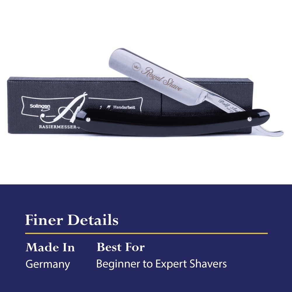 Royal Shave 5/8 Straight Razor Full Hollow Round Point Special Carbon Steel, Shave Ready Handmade Classic Wet Shaving Straight Razor (MADE IN GERMANY) Black Handle