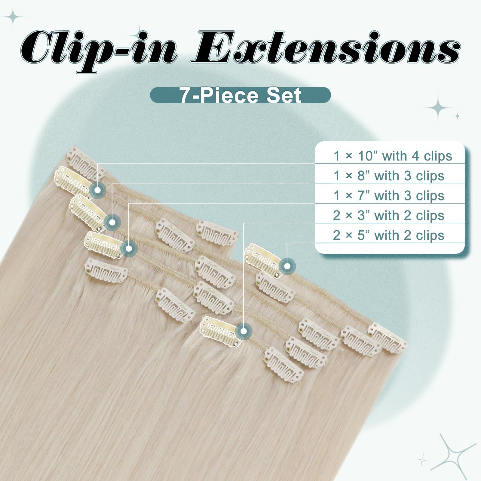 Full Shine Full Shine White Blonde Hair Extensions Clip in Human Hair 10 inch #1000 White Blonde Clip in Hair Extensions Real Human Hair Straight Remy Hair Extensions Full Head 7pcs/100g