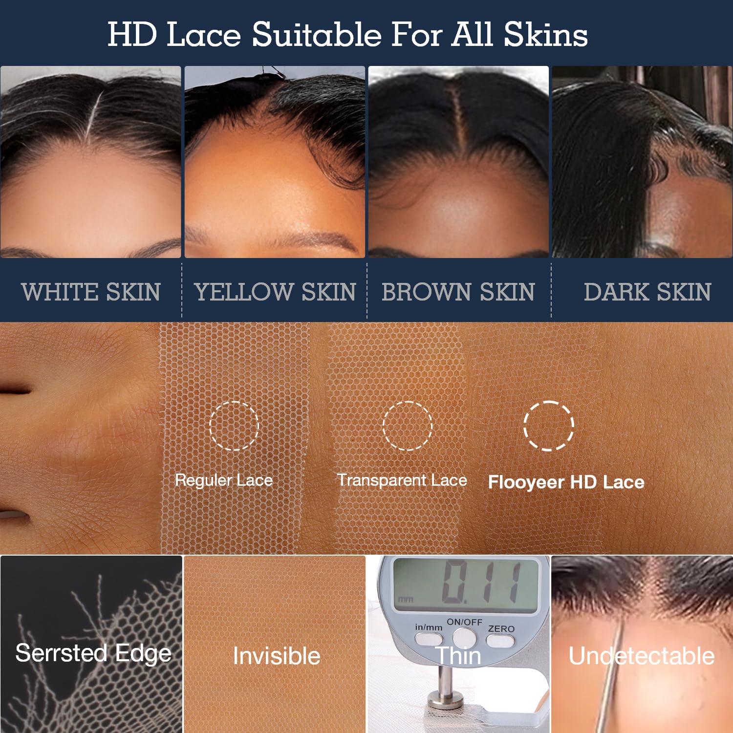 flooyeer 22 Inch Deep Wave Lace Front Wigs Human Hair, 180% Density 13x4 Real HD Lace Full Frontal Wigs Glueless Wigs Human Hair Pre Plucked Hairline Bleached Knots Hair Wig with Baby Hair