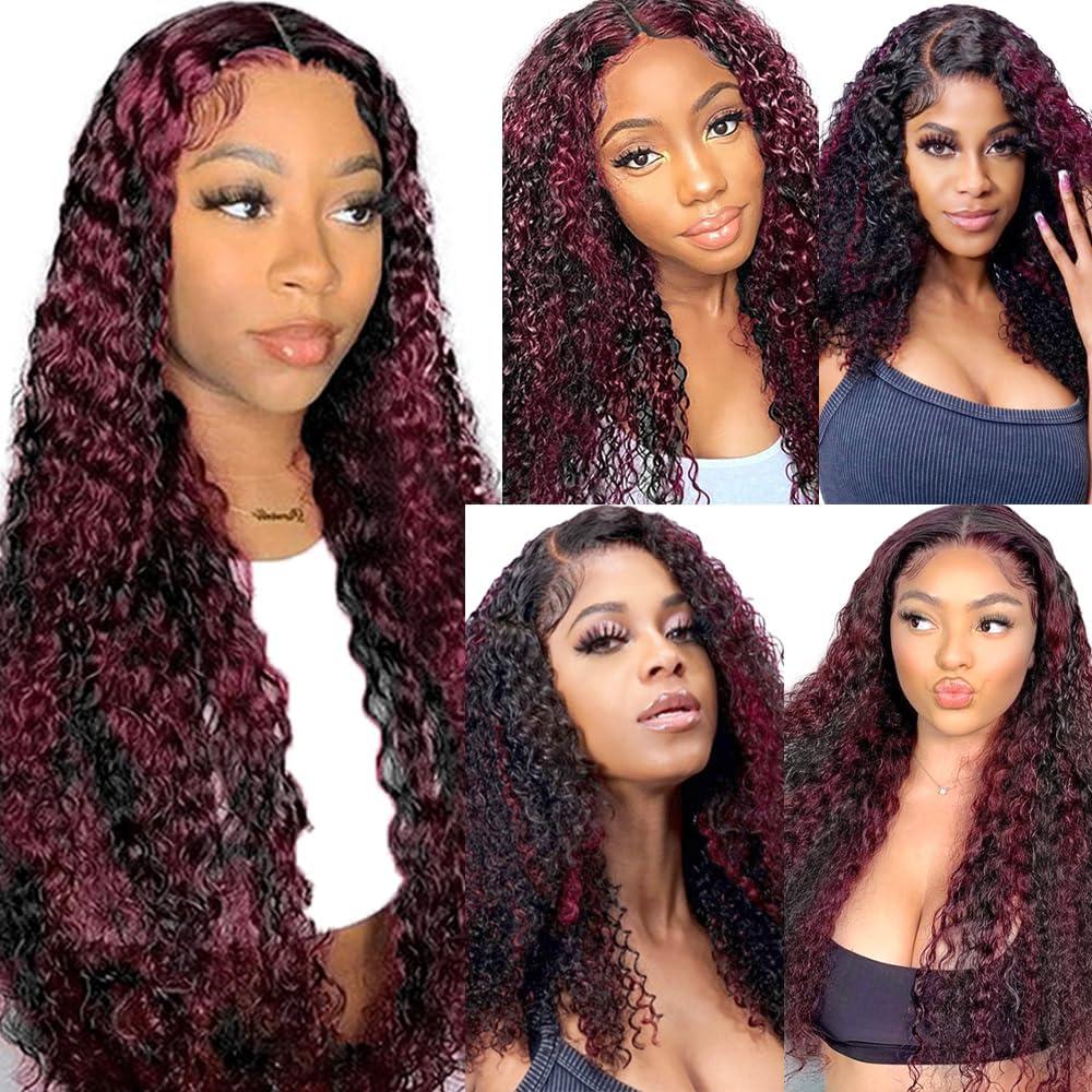 Bafamiya Bafamiya Bundles Human Hair Deep Wave P1B/99J Human Hair Bundles Unprocessed Brazilian Virgin Wave Bundles Human Hair P1B/99J Human Hair Quick Weave Hair Extension