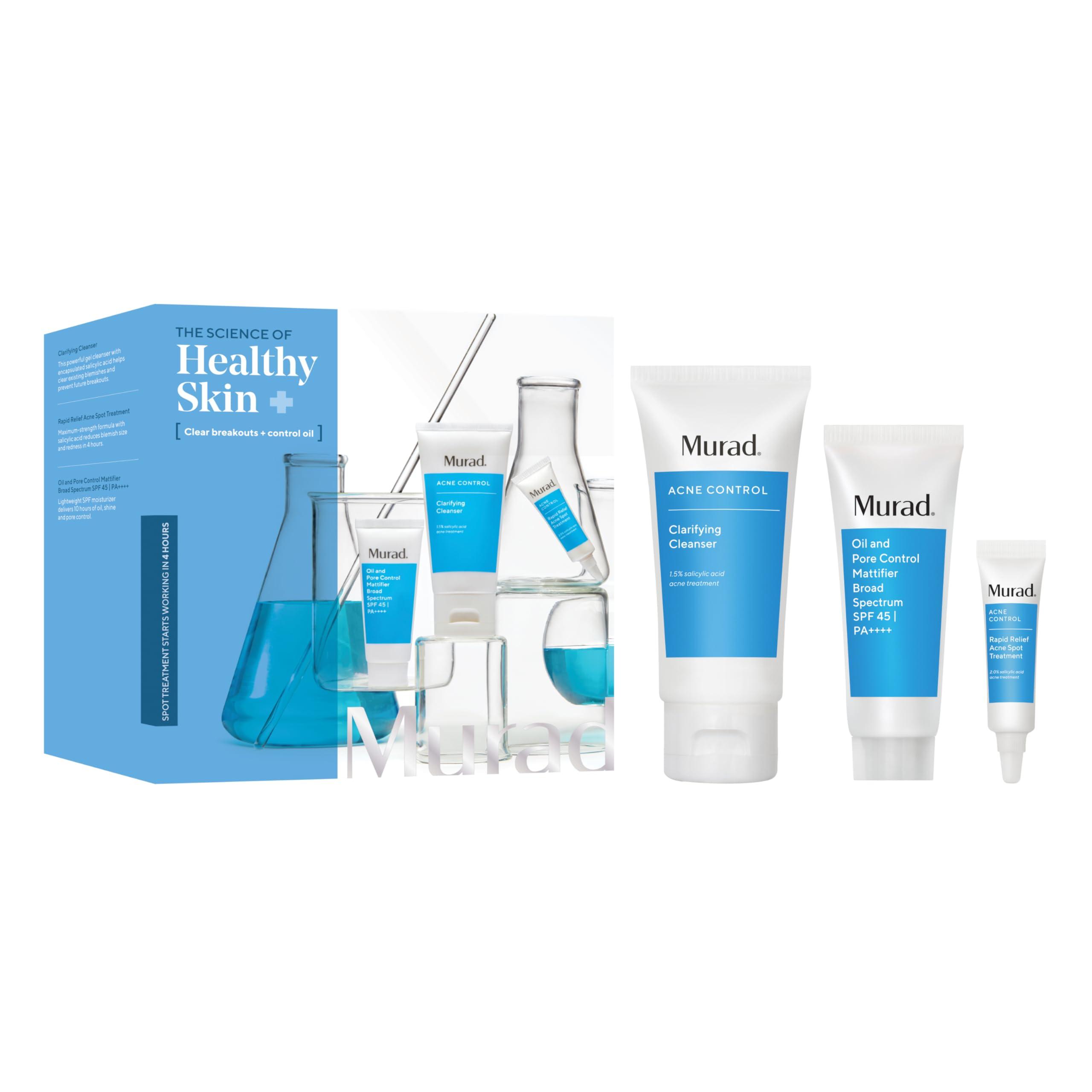Murad Murad Acne Trial Kit - Clear Breakouts + Control Oil 3-Piece Trial Kit ($50 Value) - Clarifying Cleanser 2Fl Oz, Rapid Relief Acne Treatment 0.25Fl Oz, Oil & Pore Mattifer SPF 45 0.8Fl Oz