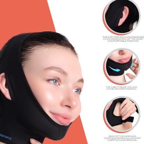 AURAFIX ORTHOPEDIC PRODUCTS Post Surgical Chin Strap Bandage for Women Neck and Chin Compression Garment Wrap Face Straps Jowl Tightening Chin Lifting (L, Black)