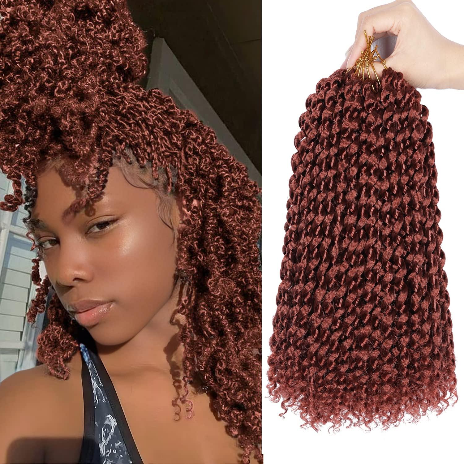 Ubeleco Ubeleco Copper Red Passion Twist Hair, 350# Water Wave Crochet Hair 10 Inch Passion Twist Crochet Hair 22 Strands/Pack Bohemian Synthetic Curly Braiding Hair Extensions (10 Inch (Pack of 2), 350#)