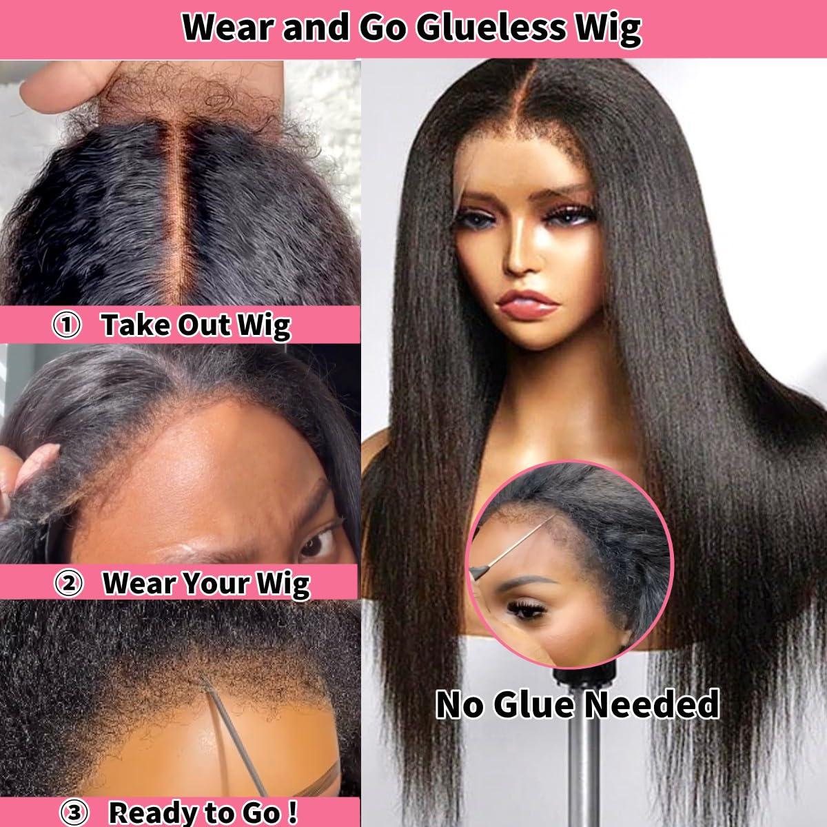 Fuuatn 5x5 HD Lace Closure Wear and Go Glueless Wigs Human Hair Pre Plucked Pre Cut 4C Kinky Curly Edges Hairline 180% Density Kinky Straight Lace Front Wigs (20 inch, Glueless 5X5 HD lace 4C Edges Wig)