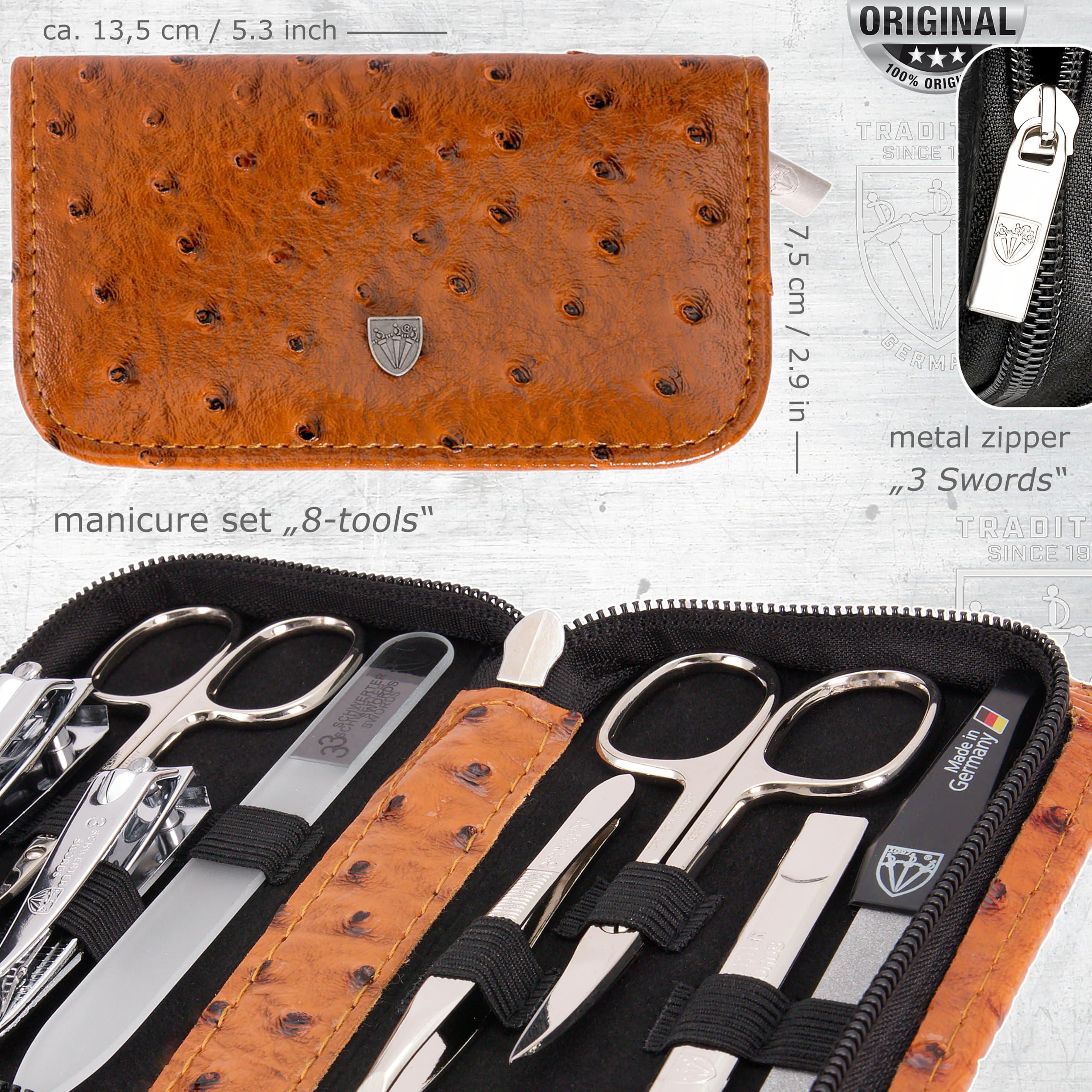 3 Swords Germany 3 Swords Germany - brand quality 8 piece manicure pedicure grooming kit set synthetic leather case ostrich cognac - Made in Germany