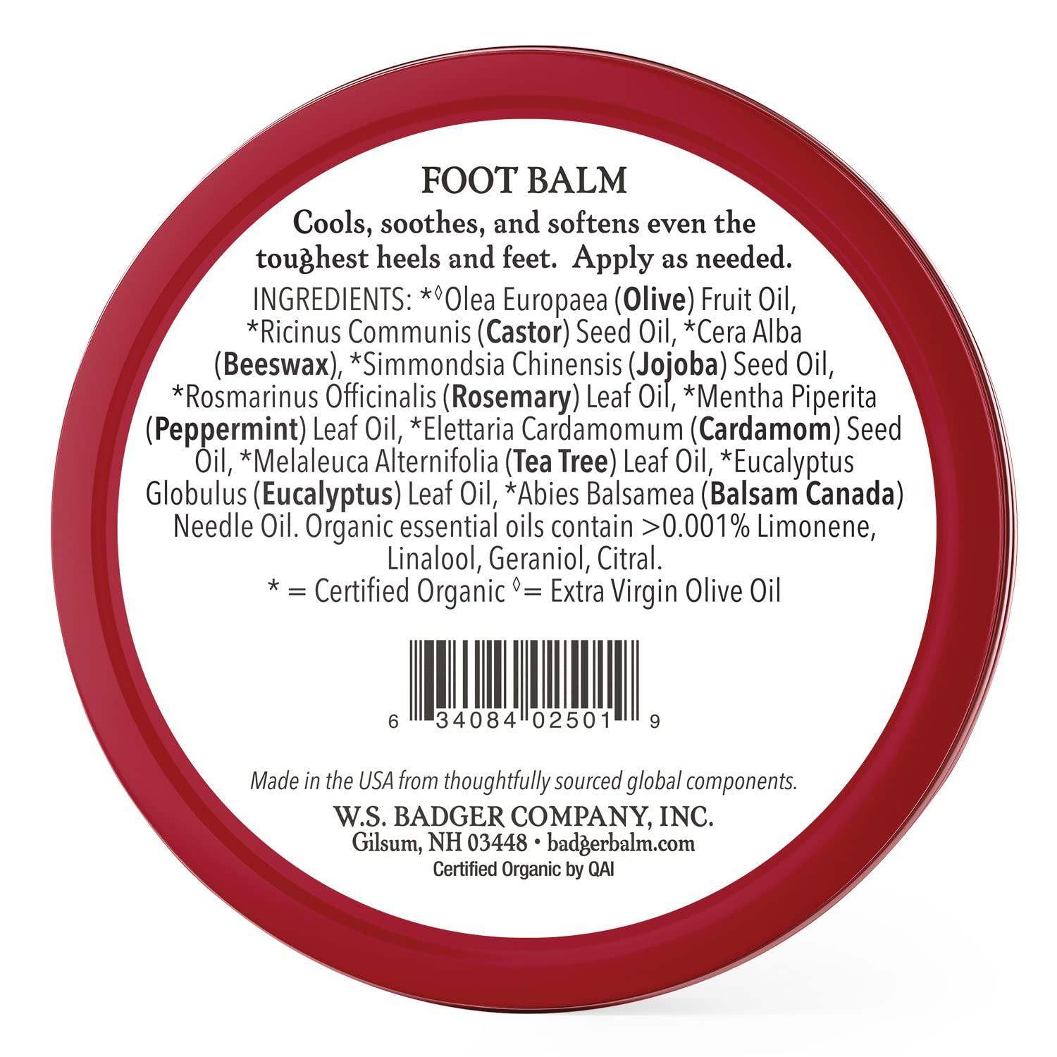 Badger Badger Foot Balm, Organic Tea Tree & Olive Oil Foot Care for Dry Cracked Heels, Cracked Heel Repair for Dry Cracked Feet, Foot Cream Heel Balm, 2 oz