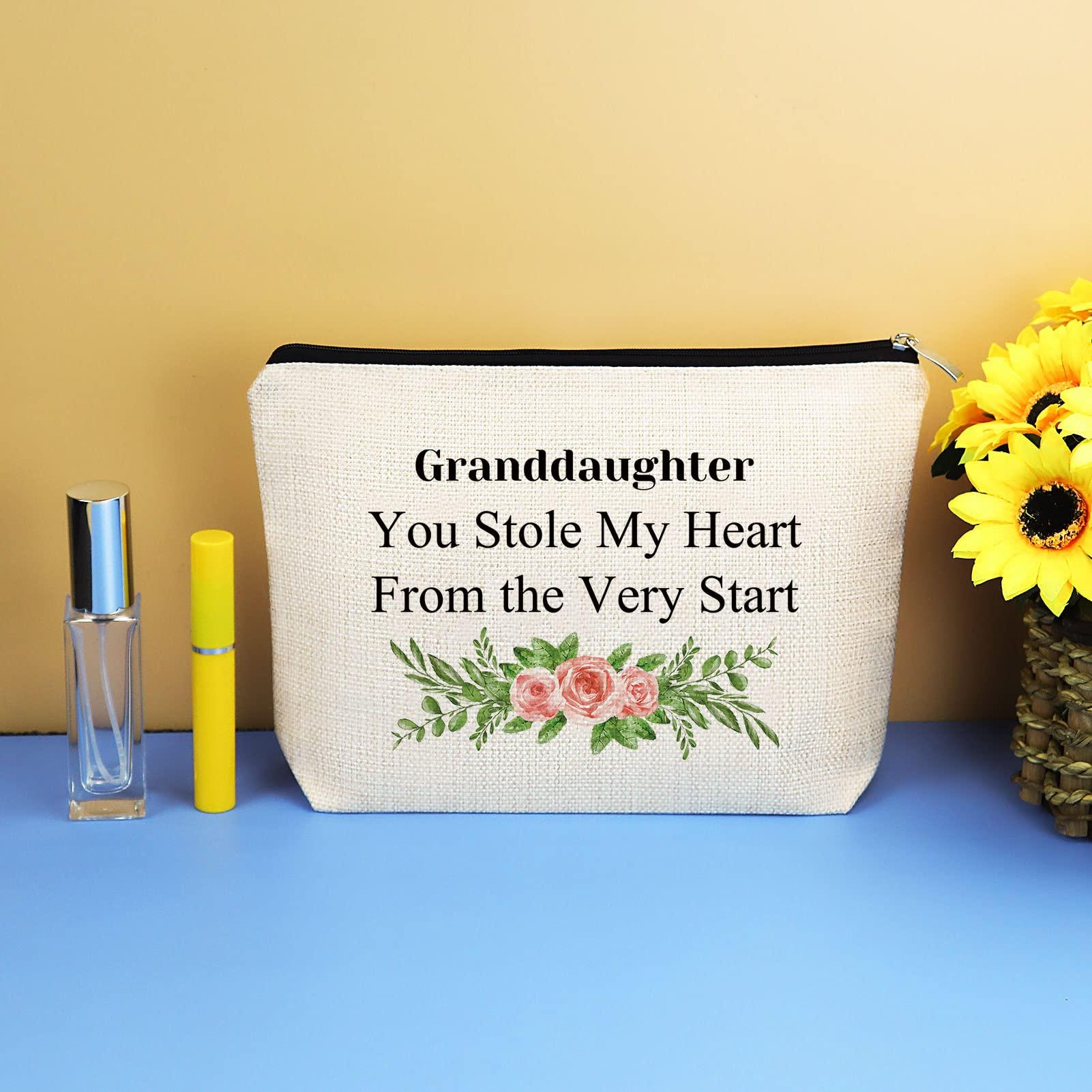 Mikela Granddaughter Gifts from Grandma Grandpa Cosmetic Bag Granddaughter Birthday Gifts Makeup Bag Christmas Graduation Gift for Granddaughter Travel Toiletry Bag Bridal Shower Gift Make Up Pouch
