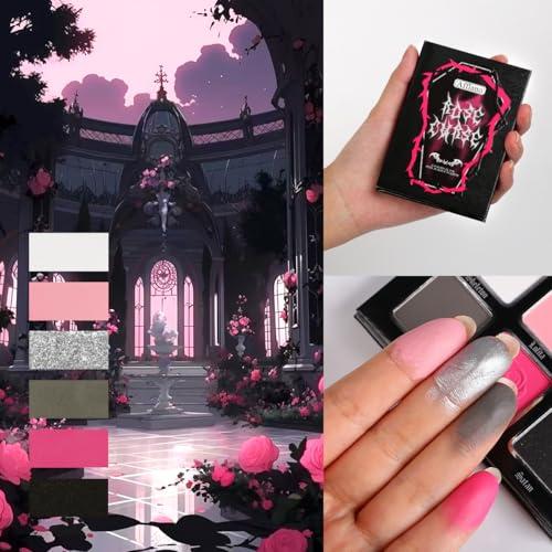 Afflano Afflano Pink Goth Eyeshadow Palette, Pink Smokey Eyes Makeup Eyeshadow Pallet With Mirror, for Goth Girls and Women Long Lasting Daily Valentine makeup, Dark Emo Halloween Clown SFX Gothic Looks