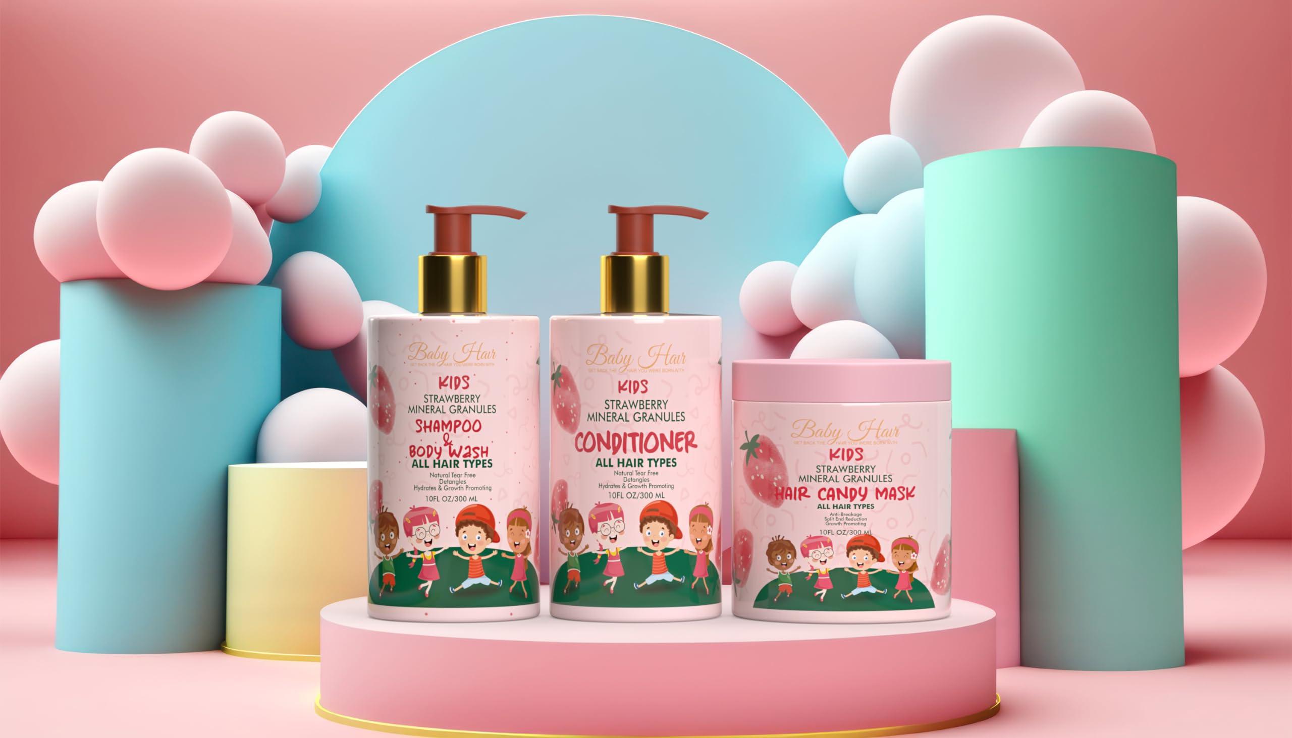 BABY HAIR Baby Hair - Strawberry Mineral Kids Hair Conditioner, Sulfate-Free Toddler Hair Conditioner, Hair Conditioner for Kids with Strawberry Oil, Camellia Oil, and Biotin, 10 fl.oz