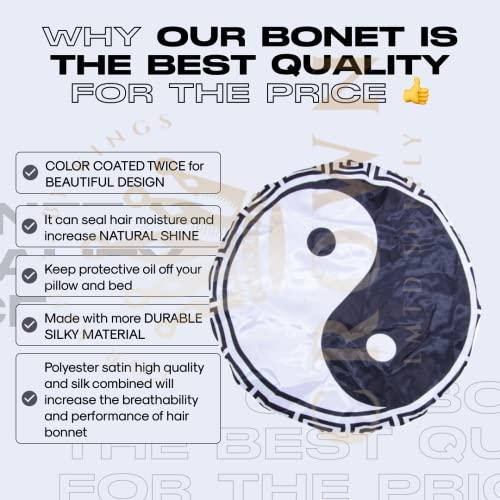 FOR KINGS. BY KINGS CROWN LMTD SUPPLY Silky Design Bonnet with Elastic Soft Band, Hair Braid Adjustable Women and Men Bonnets for Sleeping, Comfortable Satin Fabric Bonnet (Yin Yang)