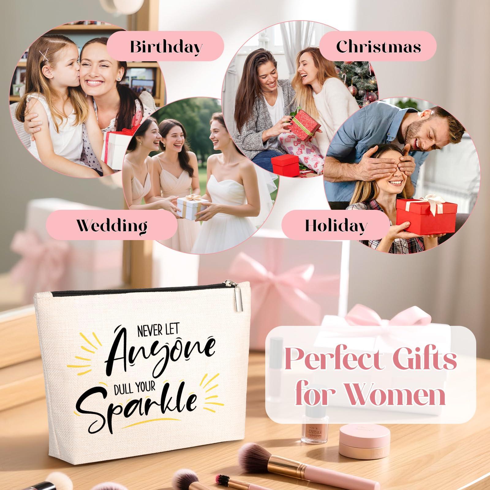 GevGuxLuo Inspirational Quote Gift for Women -Birthday Graduation Gift for Best Friend Sister -Makeup Bag Gift -Never Let Anyone Dull Your Sparkle