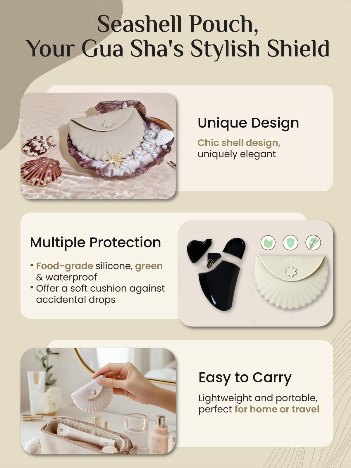 Rena Chris Rena Chris Gua Sha Facial Tools-Fuller, Ergonomic Black Obsidian Jade Gua Sha Stone for Face Massage,Jawline Sculpting and Puffiness Reducing,Skin Care Massager(Black)