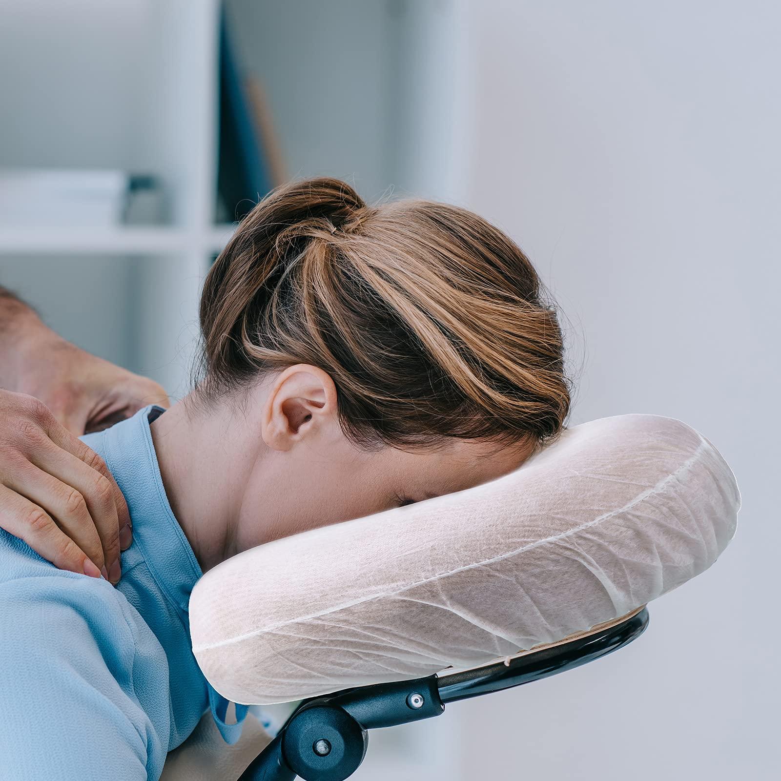 Tatuo 100 Pieces Disposable Headrest Covers Disposable Massage Covers Massage Headrest Covers Non-Sticking Cradle Cover Non-Woven U-Shaped Cradle Cover for Massage Tables, 14.2 x 13 Inch, White