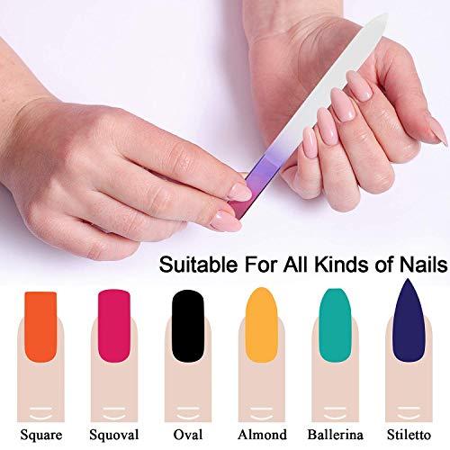 LPOne 6 Pcs Glass Nail File with Clear Protective Case,Crystal Fingernail Files,Professional Rainbow Colors Manicure,Double Sided Finger Nails Care for Women Girls(14 x 1 x 0.3 cm)