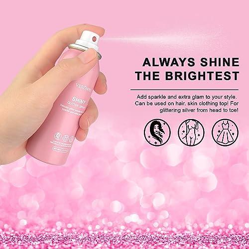 VERONNI Body Glitter Spray, Glitter Spray for Hair and Body,Face Glitter Makeup Body Shimmer Spray PowderLightweight High Pigmented Quick Dry Long-Lasting Hair Glitter Music Party Rave Festival Accessories