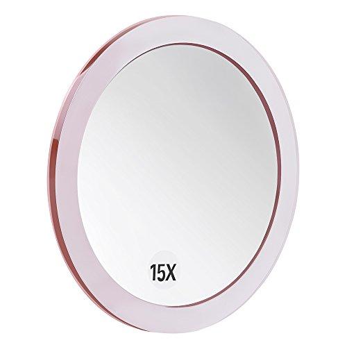 SANTOO SANTOO 15X Magnifying Mirror - with 3 Mounting Suction Cups - Used for Precise Makeup - Eyebrows/Tweezing - Blackhead/Blemish Removal - Bathroom/Travel Makeup Mirror - 6 Inch Round (Rose Gold)