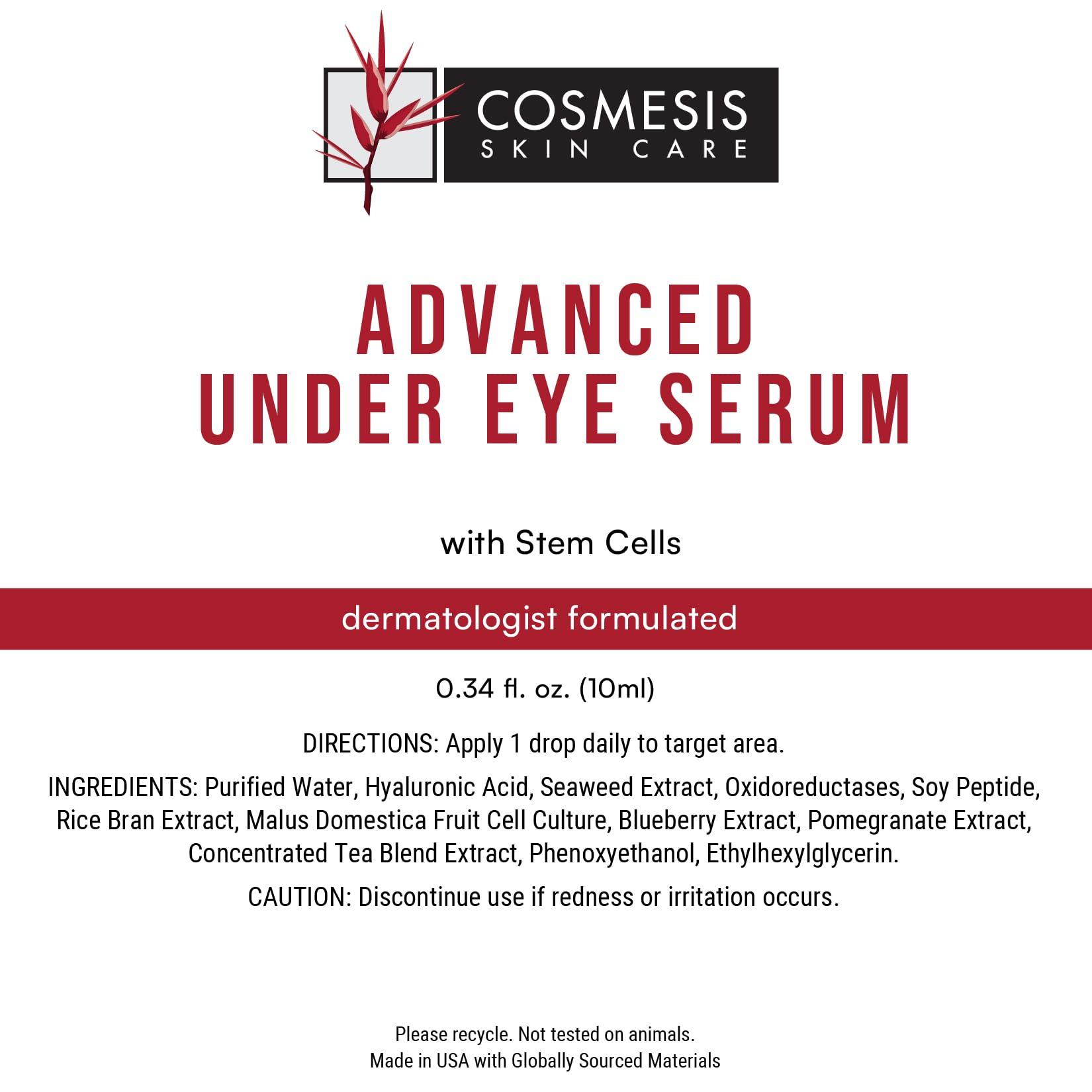 Cosmesis Skin Care Advanced Under Eye Serum with Stem Cells - Reduce Wrinkles, Moisturize & Nourish - Pomegranate, Blueberry & Seaweed Extracts - 1/3 oz