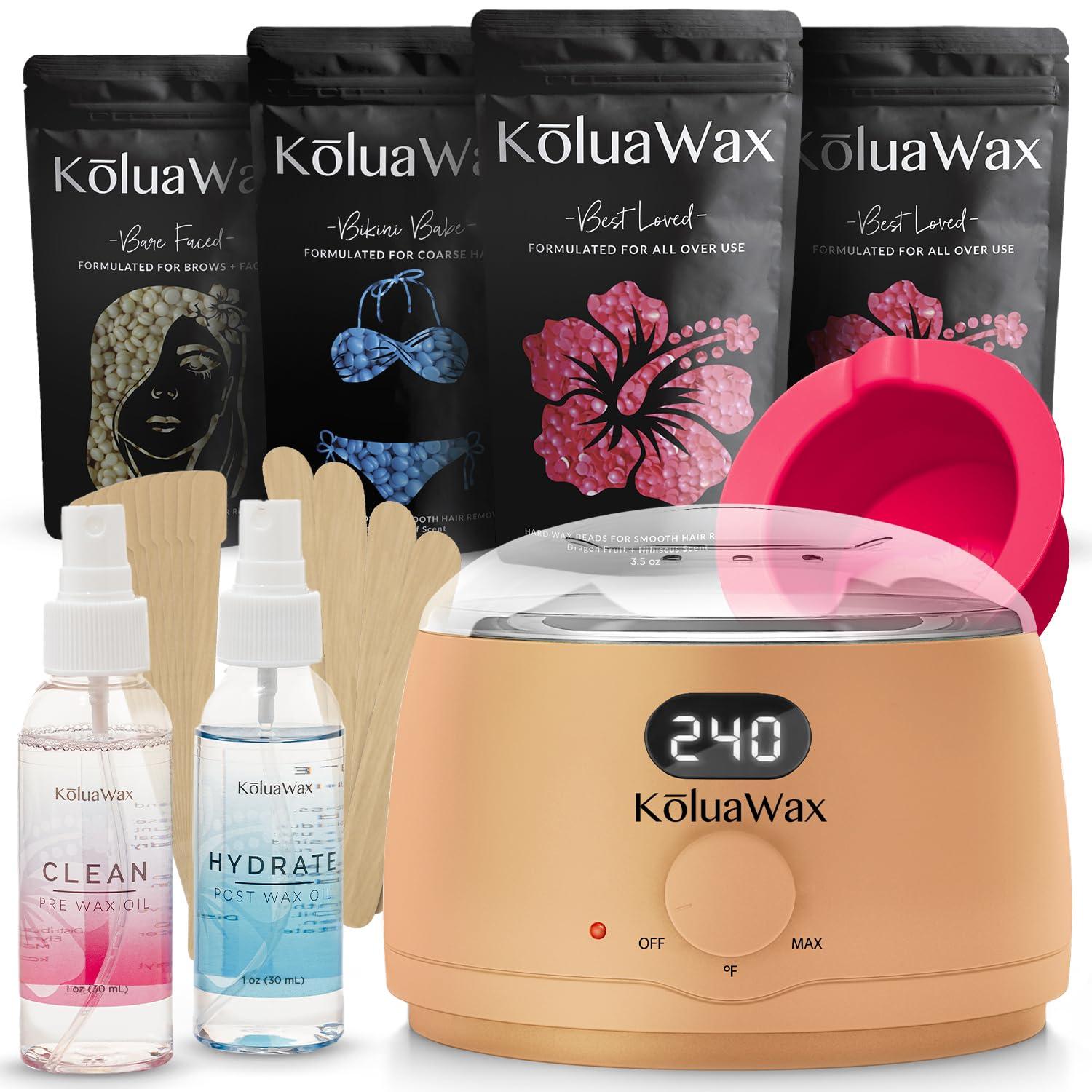 KoluaWax KoluaWax Premium Waxing Kit for Women - Hot Melt Hard Wax Warmer for Hair Removal, Eyebrow, Bikini, Legs, Face, Brazilian Wax - Machine, 4-Pack Beads, Accessories, Peach Fuzz