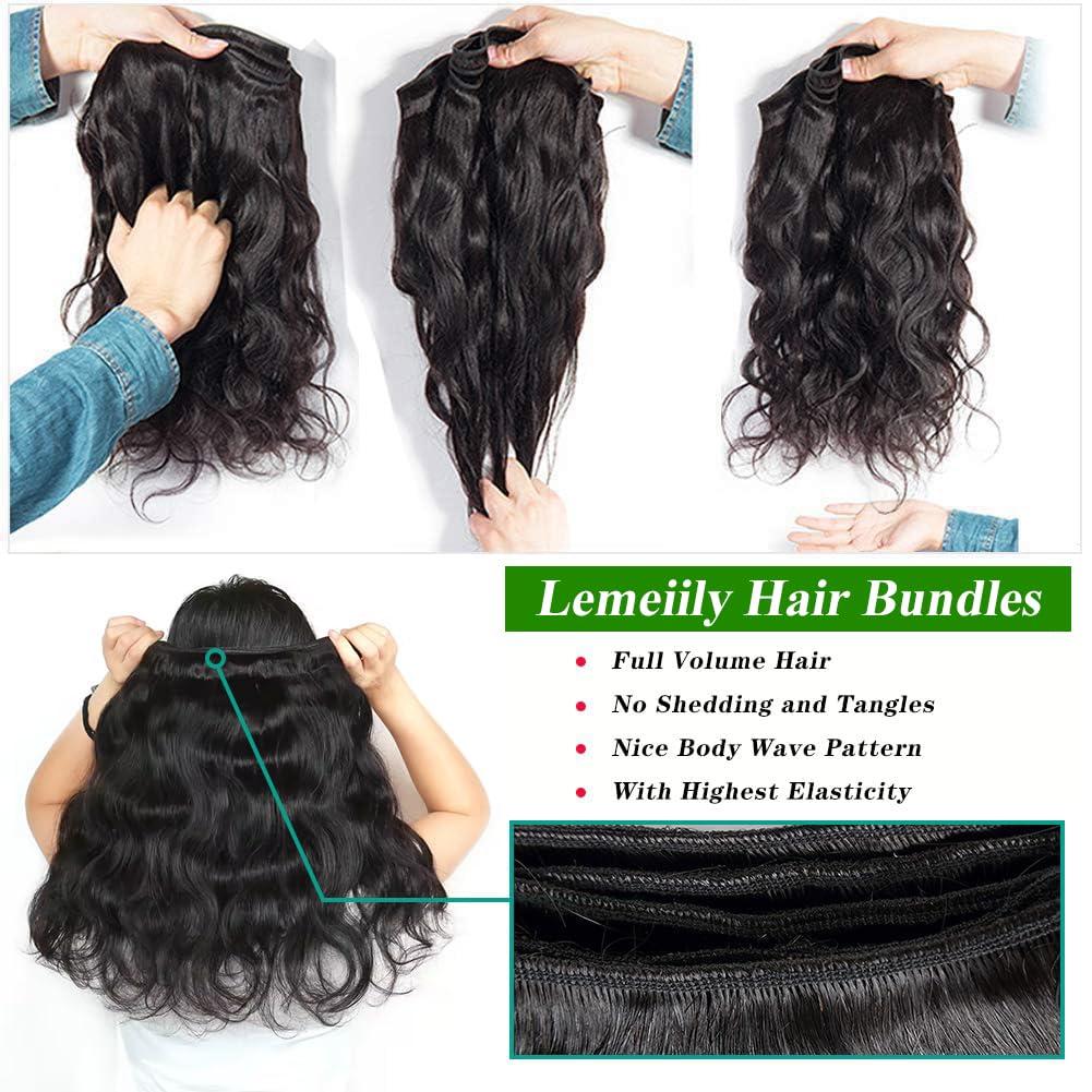 Lemeiily Lemeiily Human Hair Bundles 16 18 20 Inch Body Wave Bundles Human Hair 100% Unprocessed Brazilian Virgin Hair Quick Weave Bundles Human Hair 3 Bundles Deals Real Human Hair Extensions Natural Black