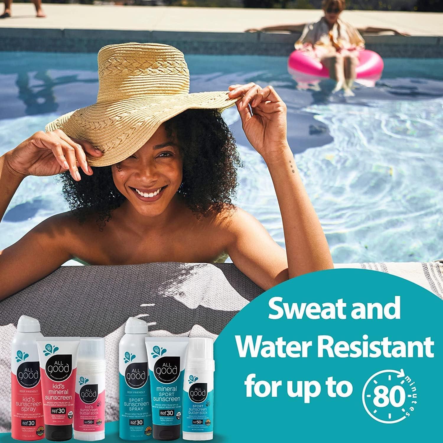 All Good Makes Everything Better All Good Sunscreen - Sport Mineral Sunscreen Lotion, Reef Friendly, SPF 30+ for Face & Body, Water & Sweat Resistant (3 oz)