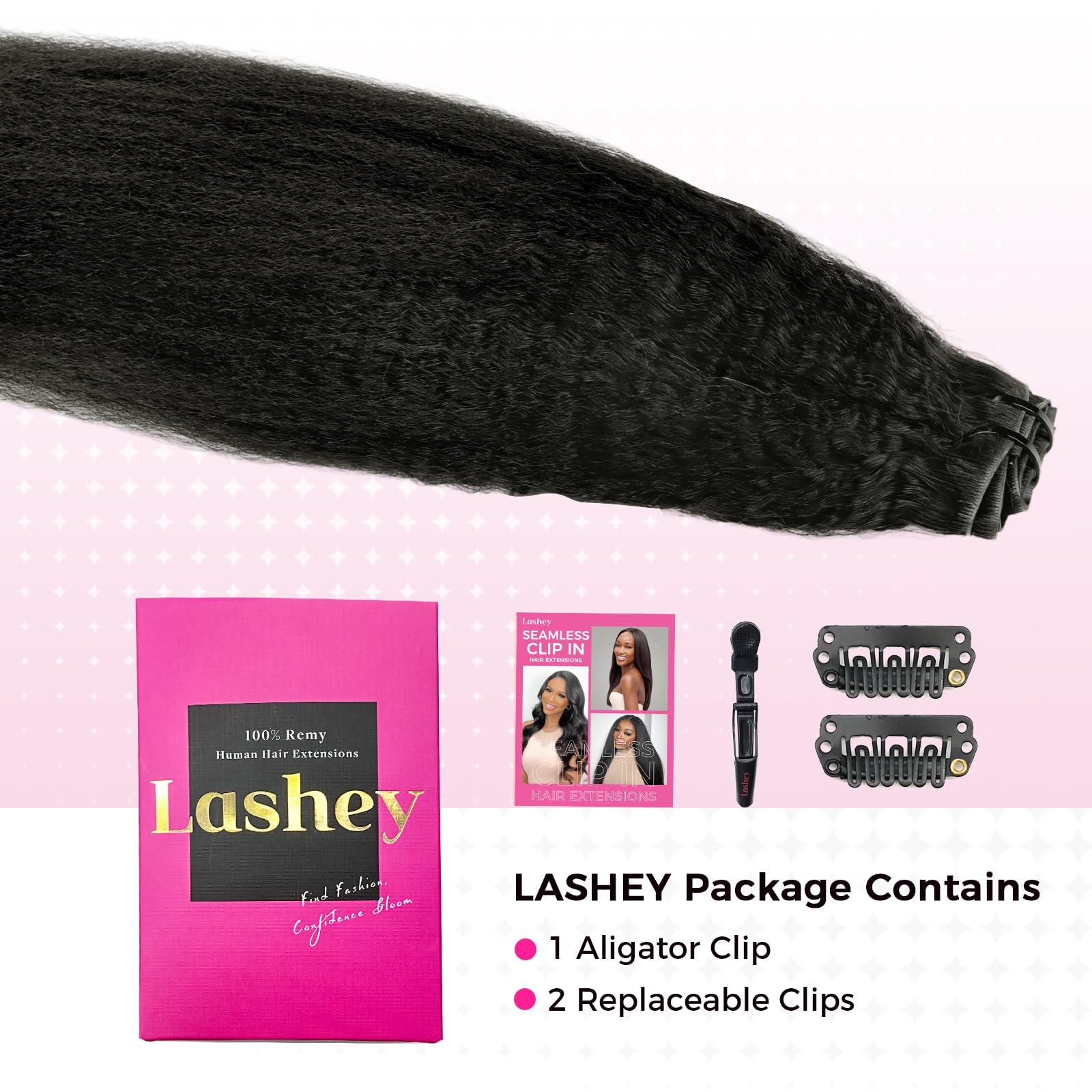 Lashey Lashey Invisi Edge Clip in Hair Extensions, 7pcs 110g 18 Inch Natural Black Seamless Clip in Hair Extensions Human Hair Kinky Straight Real Remy Human Hair